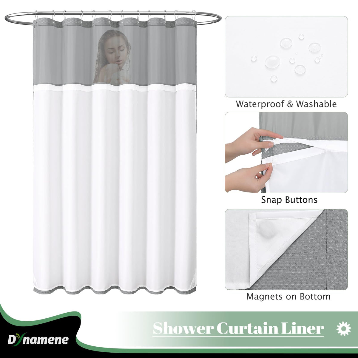 Dynamene Dynamene Fabric Shower Curtain With Snap In Liner, Grey Waffle Hotel S ...