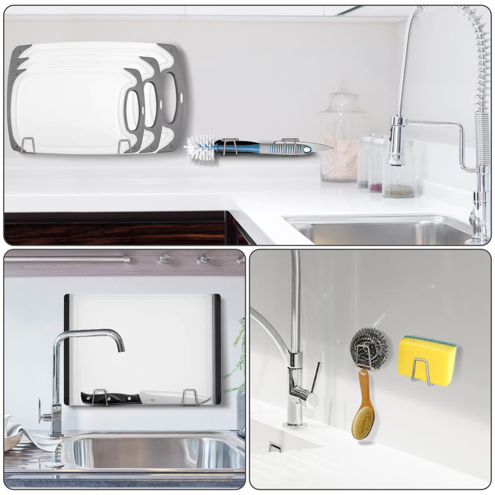 Visengure Sponge Holders For Kitchen Sink 2 Packs, Slivery 304 Multifuctional Stainless Steel Holder, 3.3 Lbs Capacity