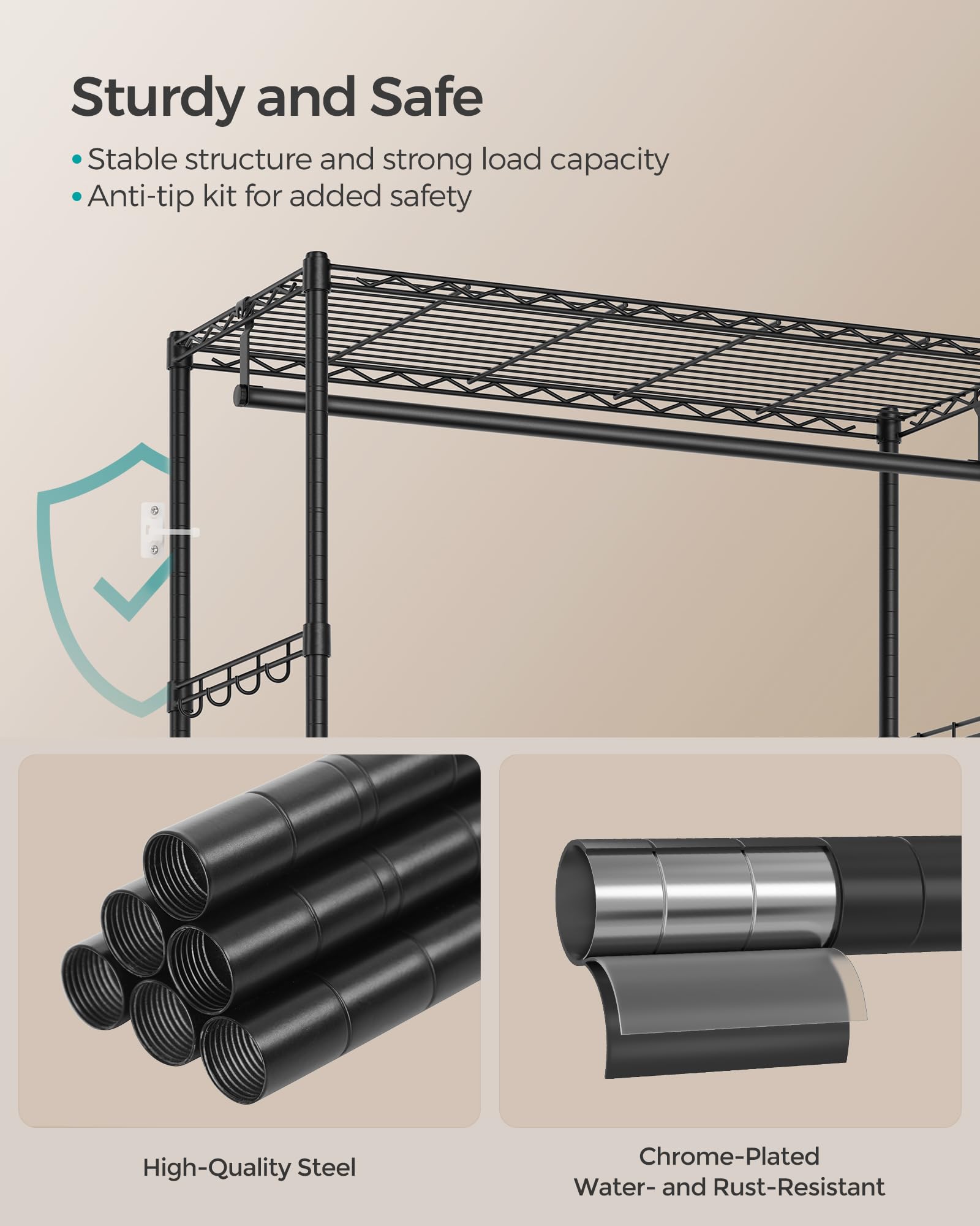 Songmics Wardrobe Closet, Heavy-Duty Portable Closet,Clothing Rack With Mesh Shelf, Freestanding Closet Clothes Rack,2 Fabric Dr