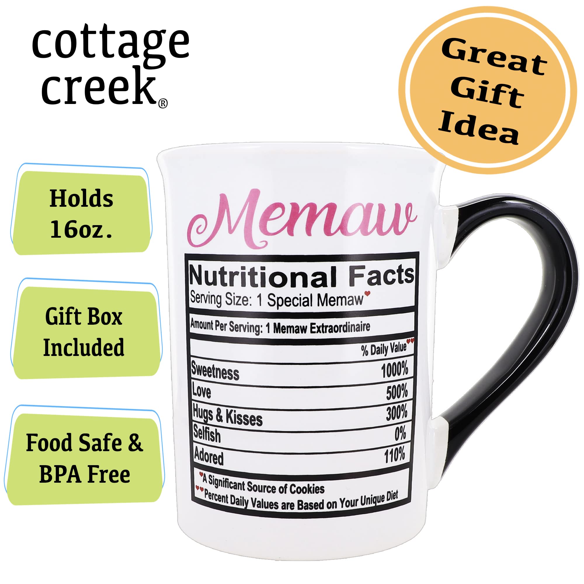 Cottage Creek Memaw Mug  16oz. Large Ceramic Memaw Coffee Mug  Memaw Gifts