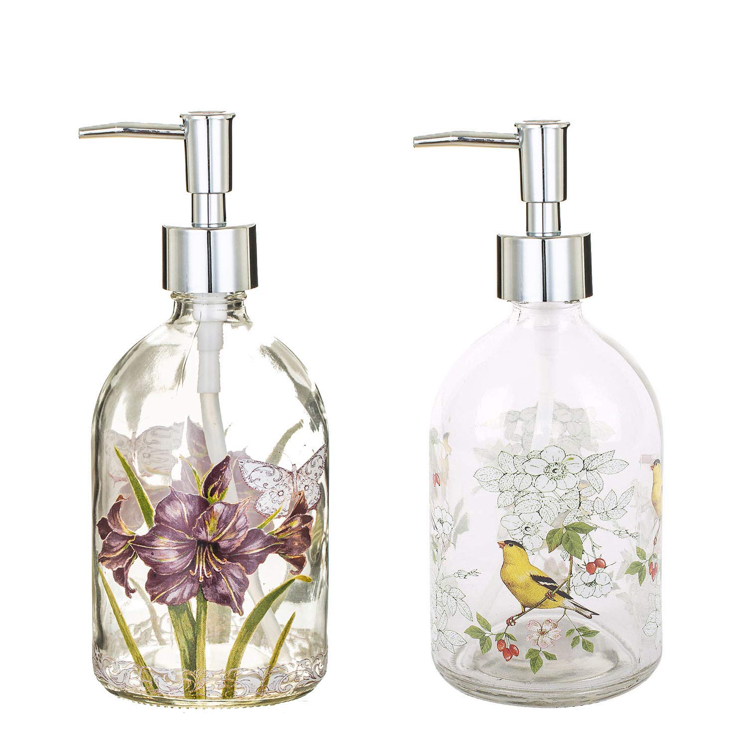 17Oz Glass Soap And Lotion Dispenser Bottle With Rust Proof Plastic Pump Refillable Liquid Pump Bottle Great For Kitchen, Bath,