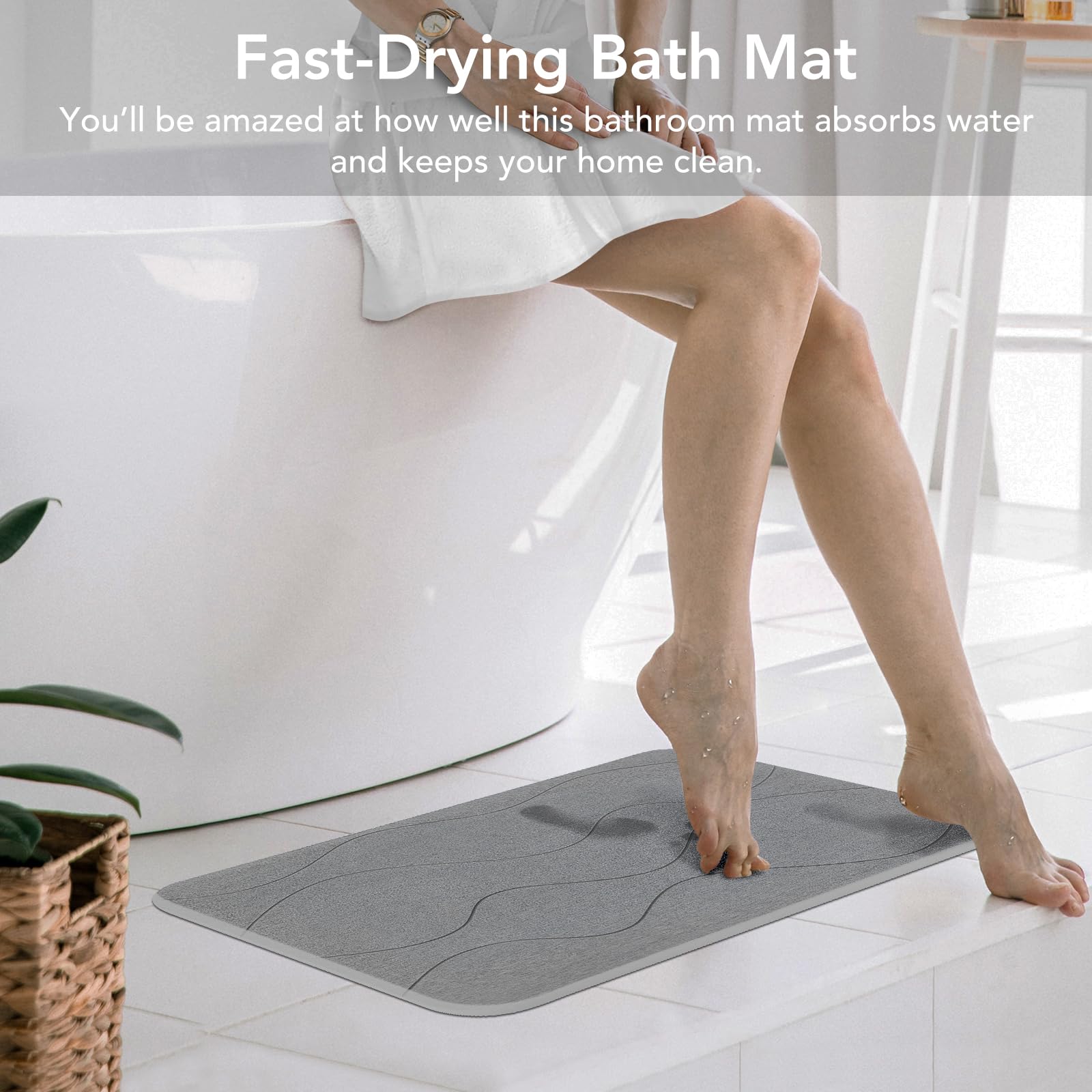 Jizeuo Stone Bath Mat, Diatomaceous Earth Shower Mat, Non-Slip Super Absorbent Quick Drying Bathroom Floor Mat, 2Pack,Grey, Patt