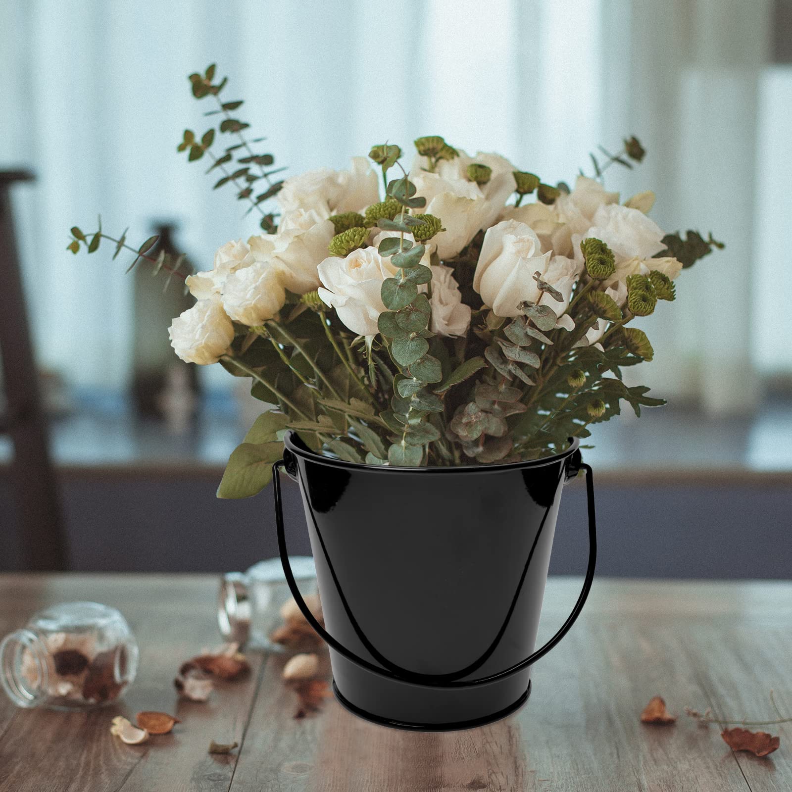 TAKMA Metal Buckets with Handle - 6 Pack 6 Inch Black Iron Pail  Easter Bucket Pencil Holder and Flower Pots Craft Supply Holders for Events School Storage and Party. (Black  6'' Top)