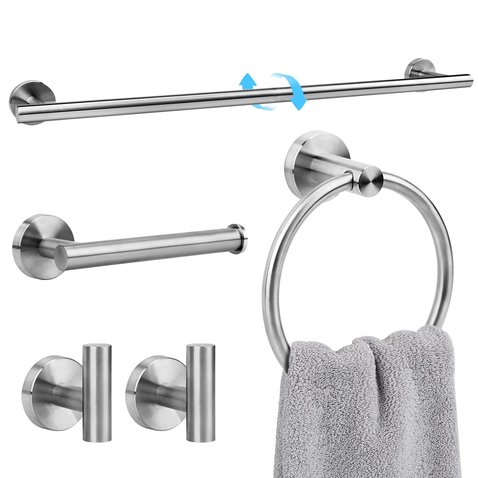Ntipox Brushed Nickel Bathroom Hardware Accessories Set 5 Piece, Stainless Steel Bath Towel Bar Set 24 Inch,Toilet Paper Holder,