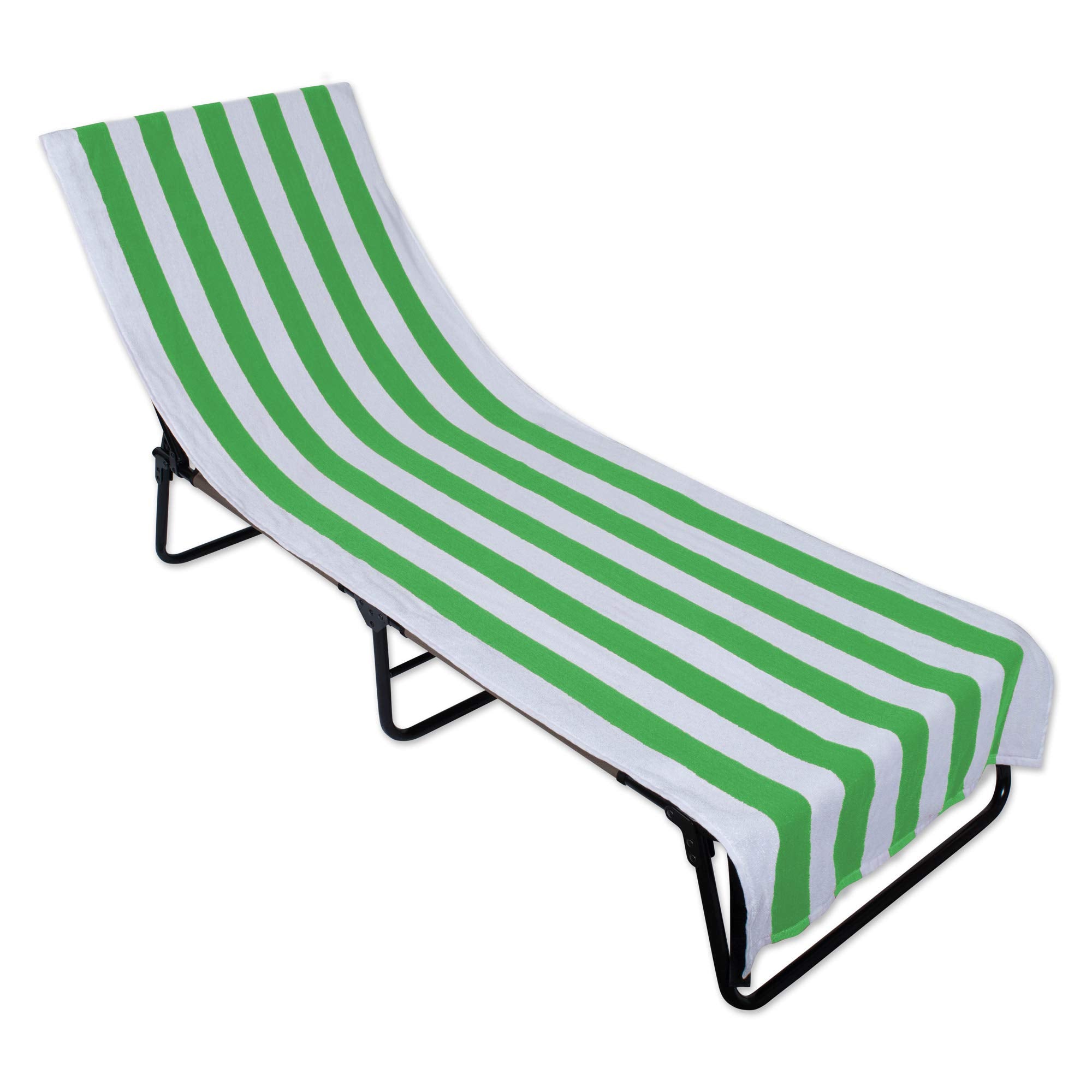 DII Stripe Beach Lounge Chair Towel with Fitted Top Pocket, 26x82, Green