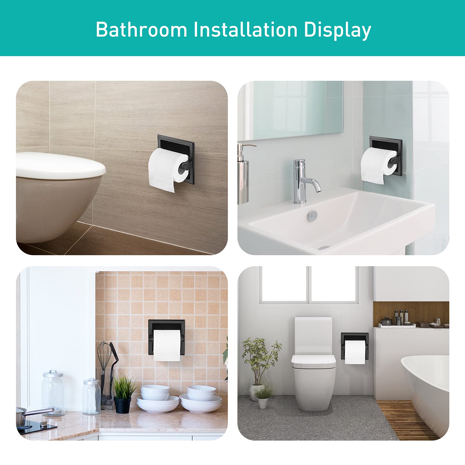 POKIM Matte Black Stainless Steel Recessed Toilet Paper Holder, Model 275, Rear Mount, Bathroom Accessories
