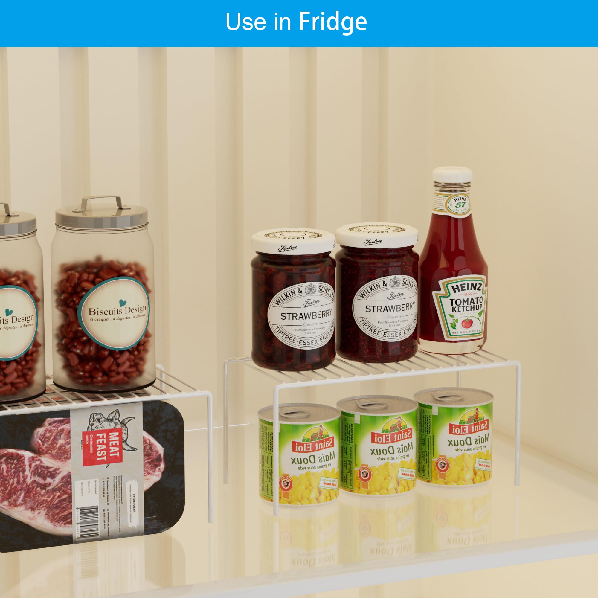 Ipegtop Set Of 6 Kitchen Cupboard Organiser Shelf, Small Size 10.6 X 5.1 Inch Freezer Cabinet Organization Storage Shelf Wire Ra