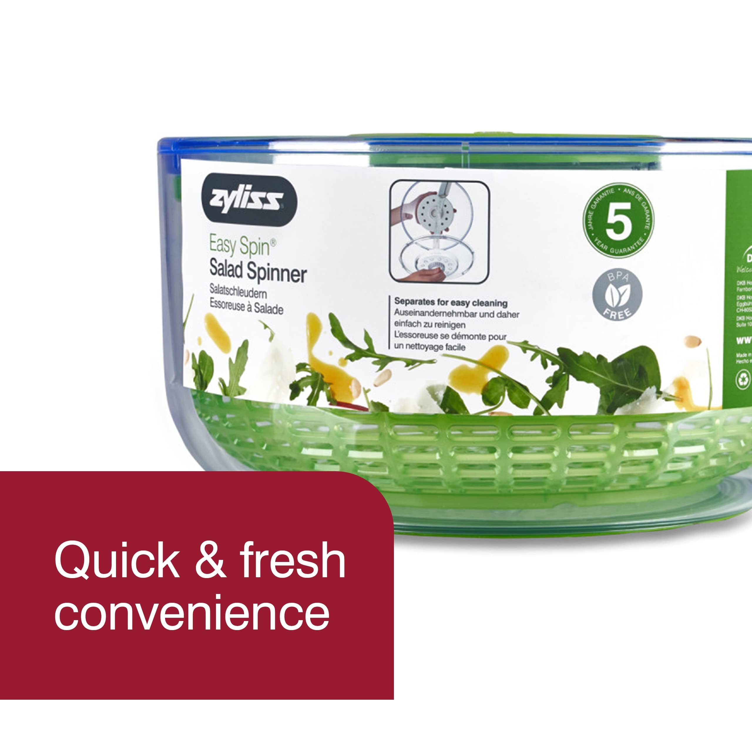 Zyliss Easy Spin Salad Spinner, Large, Green, Bpa Free