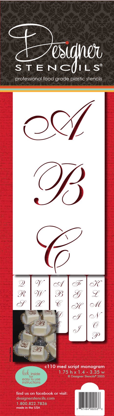 Designer Stencils 1.75 Inch Script Monogram Foodgrade Stencil, 1.75 X 1.4-3.35