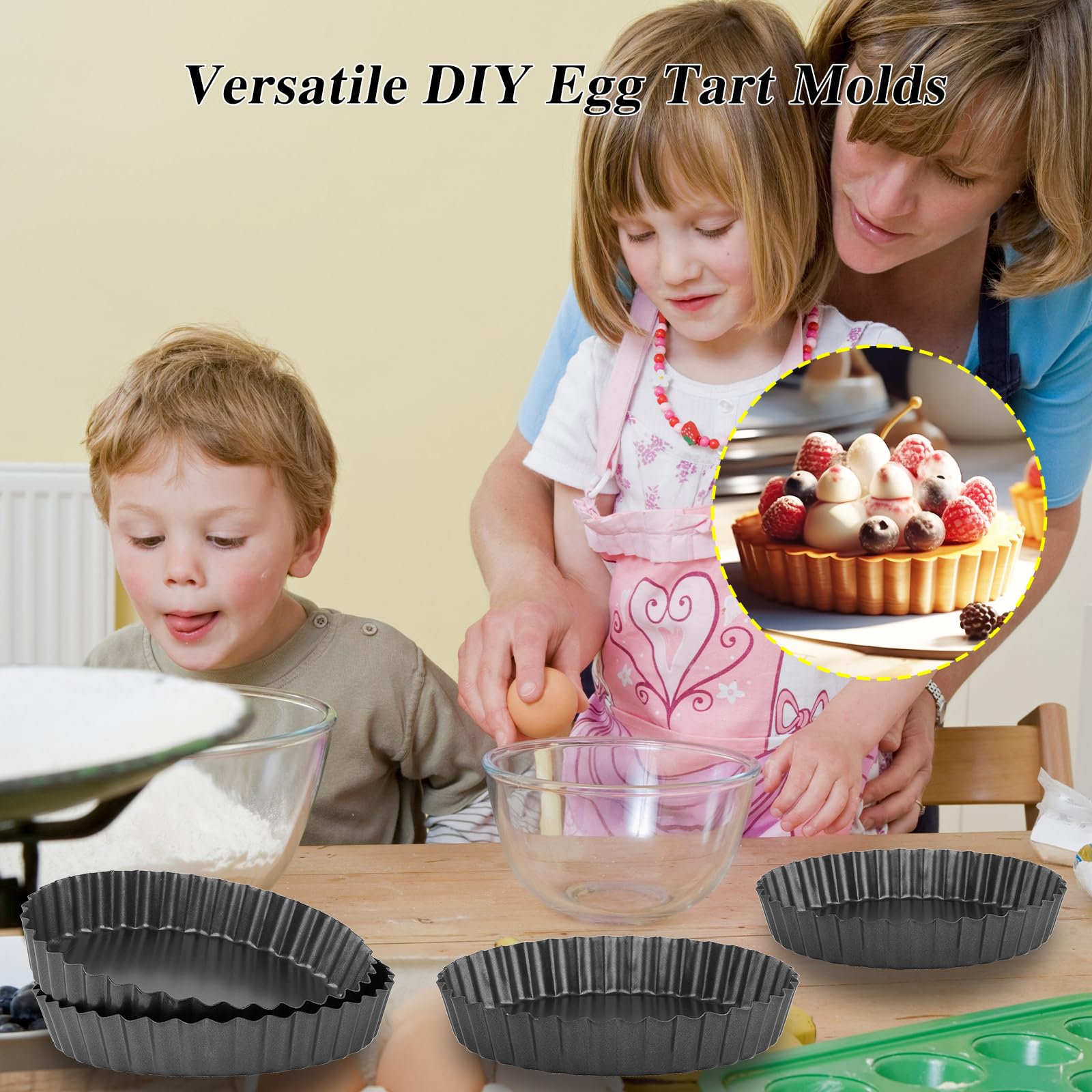 Meichu Mini Tart Pans Removable Bottom Pie Pans Mini Quiche Pans For Baking Tartlet Tart Mold 5.5 Inch Carbon Steel Reusable Bak