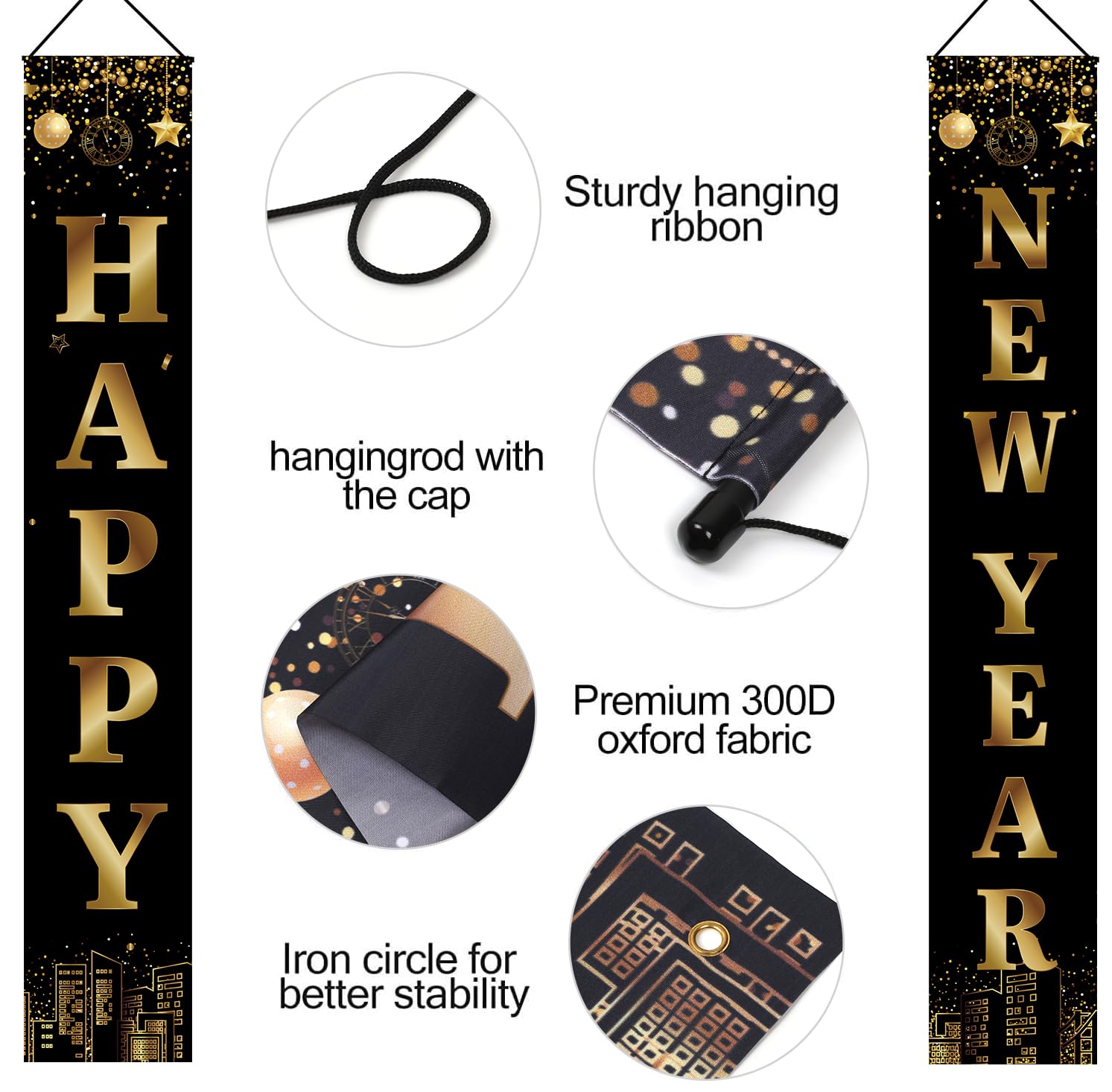 Holiwoer Happy New Years Decorations Banner 2025, Black & Gold NYE Party Supplies, Model ho29s