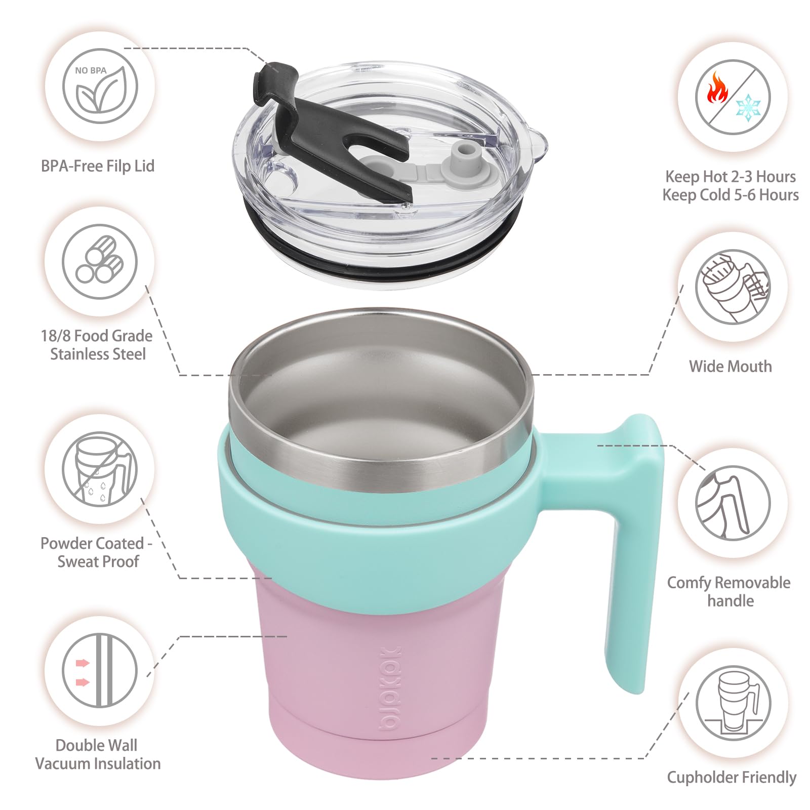 Bjpkpk 10 Oz Tumbler With Handle Stainless Steel Insulated Tumblers With Lid And Straw For Women,Bubble Gum