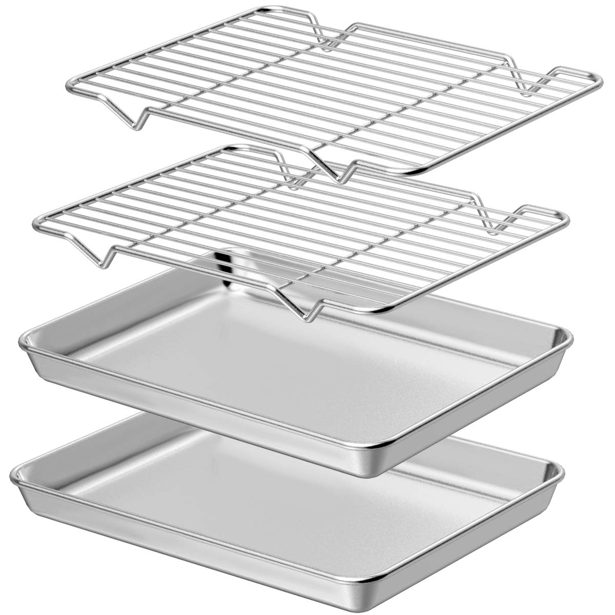 Wildone Baking Sheet With Rack Set [2 Sheets + 2 Racks], Stainless Steel Cookie Pan Baking Tray With Cooling Rack, Size 9 X 7 X