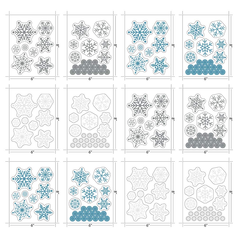 Paper Riot Co. Peel-And-Stick Assorted Snowflake Frozen Theme Holiday Vinyl Wall Decal Set, 186 Count