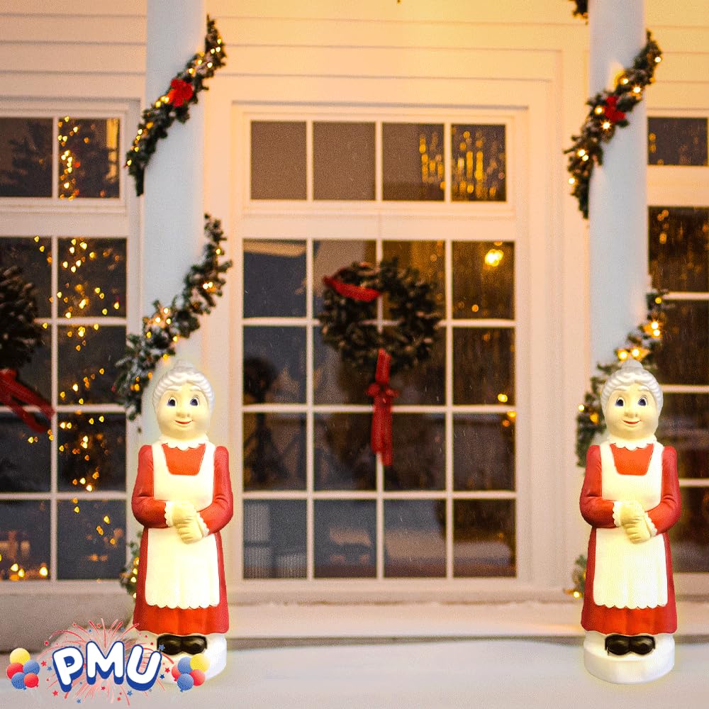PMU Christmas Light Up Mrs. Claus 40 Inch Large Blow Mold Plastic Statue Illuminated with 6  Cord and Light Traditional Indoor/O