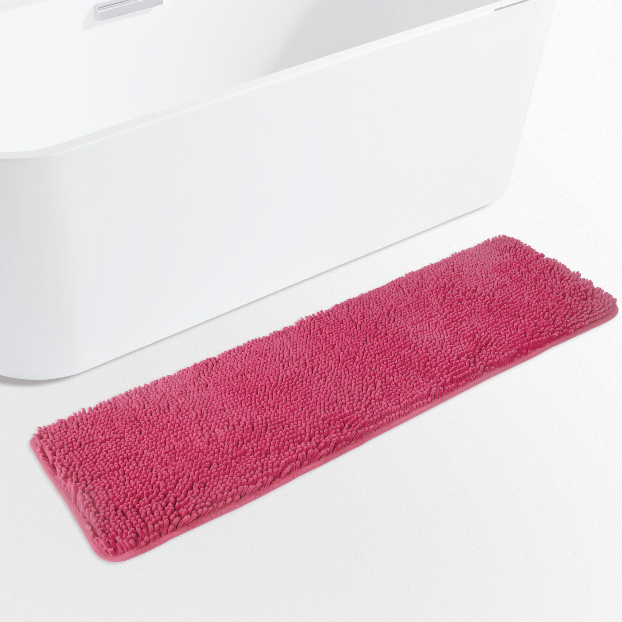 Yeaban Hot Pink 47 X 17 Bathroom Rug - Thick Chenille Bath Mats | Absorbent And Washable Bath Rug Non-Slip, Plush And Soft Rugs