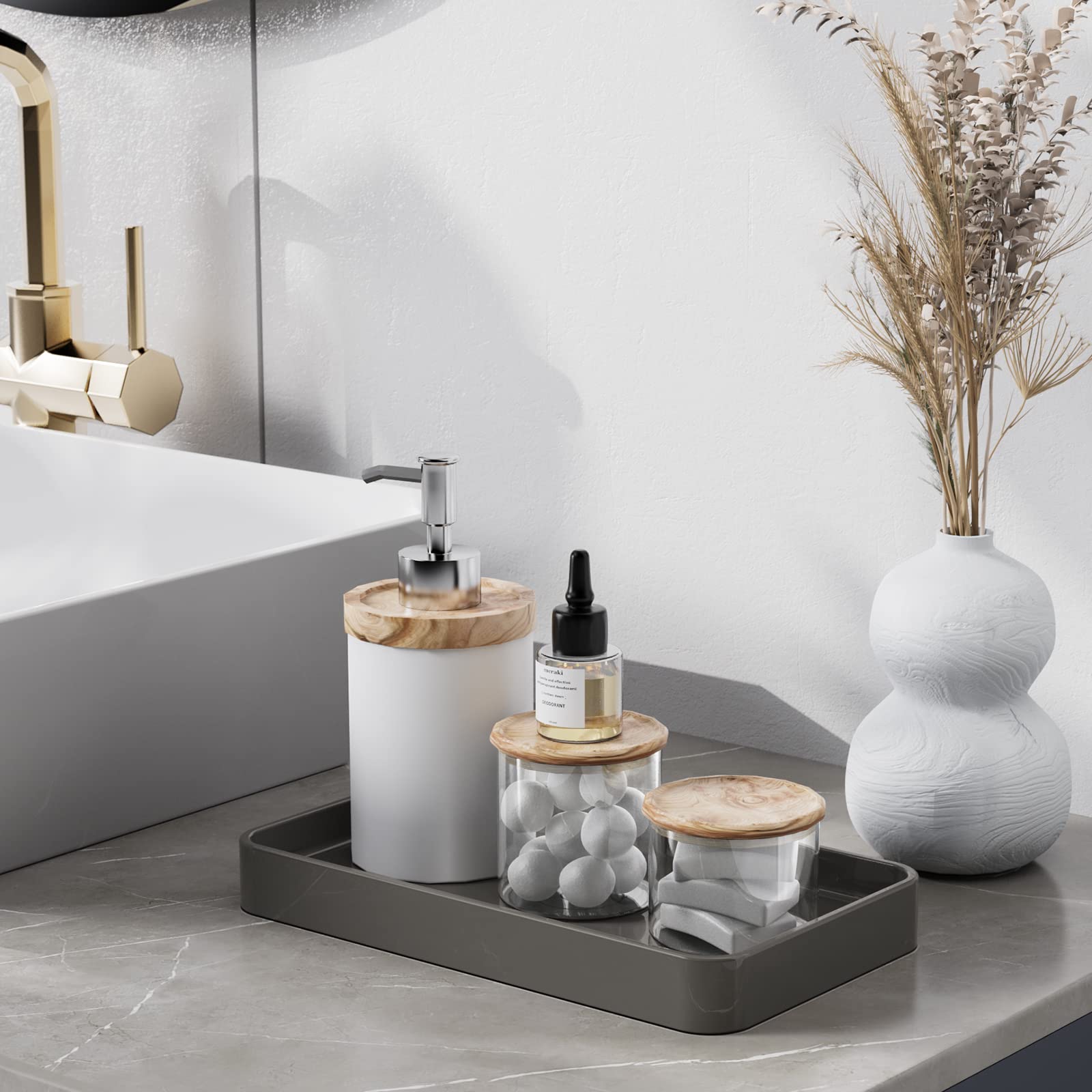 Gurygo Vanity Tray For Bathroom -10'' Ceramic Soap Dispenser Tray For Kitchen - Rectangle Ceramic Tray - Bathroom Trays For Coun