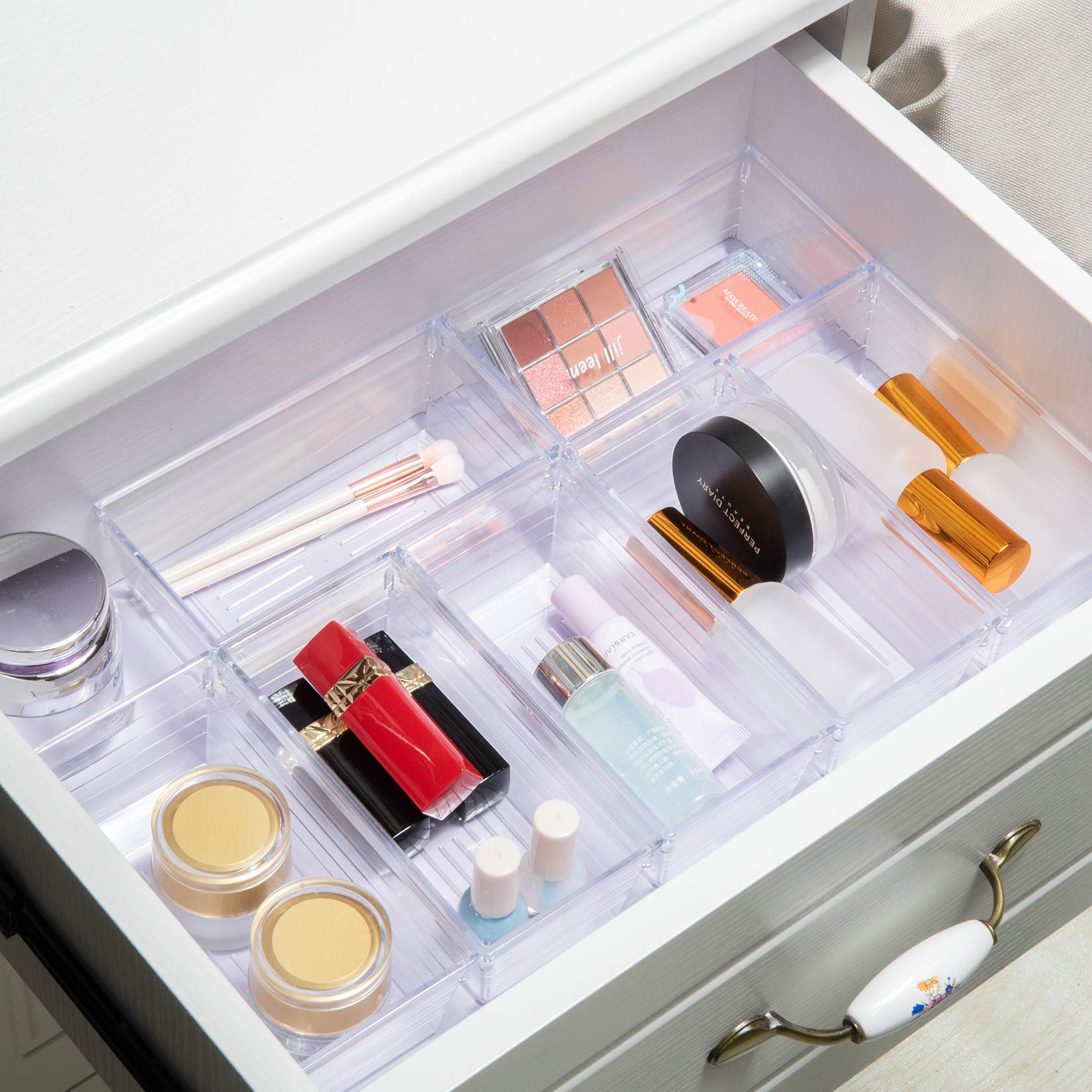 Backerysupply Clear Plastic Drawer Organizer Tray for Vanity Cabinet (6 ''   3 ''   2 '' Set of 8) Storage Tray for Makeup, Kitc