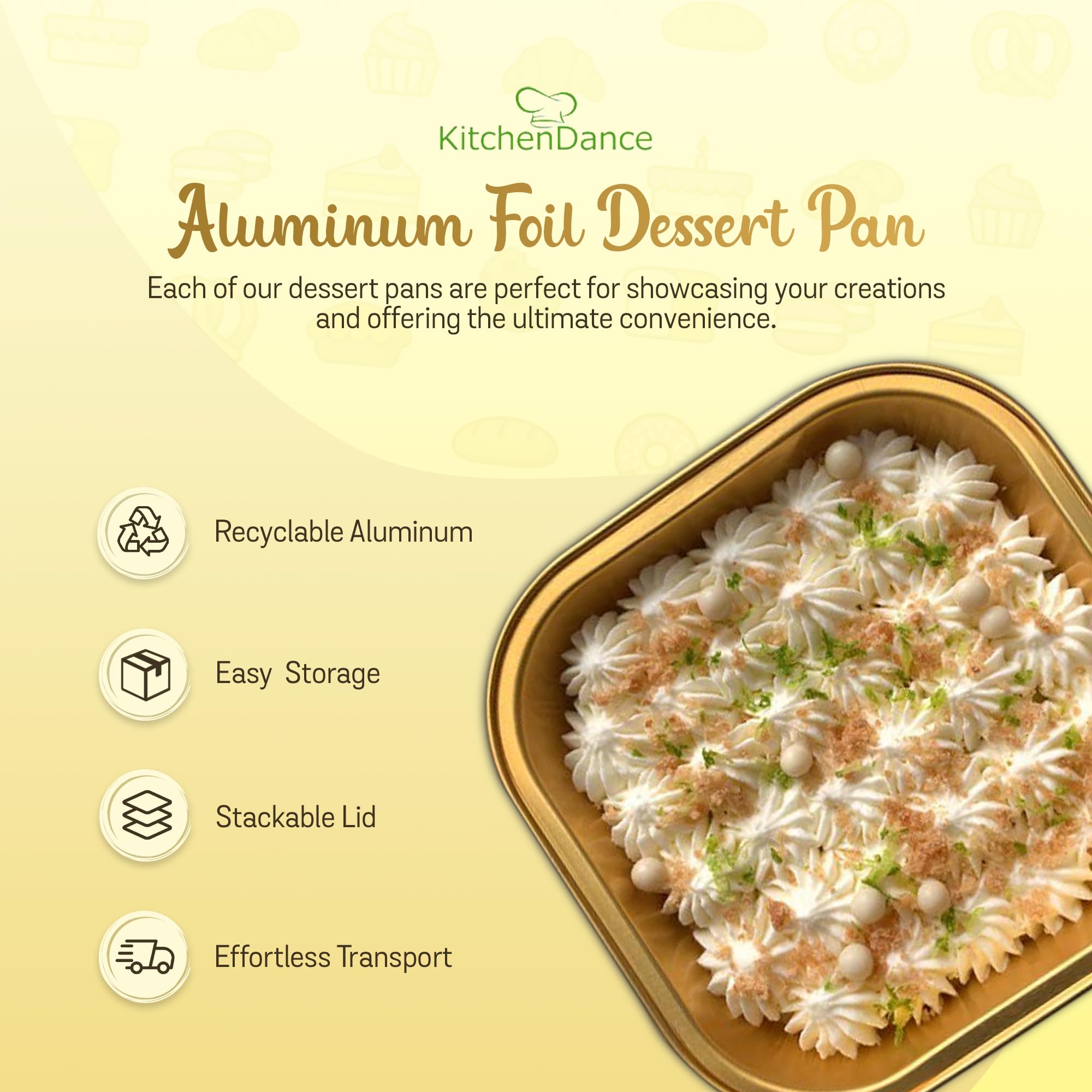 Kitchendance Disposable Dessert Pan Set With Lids - 4X4'' Square Cake Baking Pan For Hotels, Restaurants, Heavy Duty Aluminum Fo