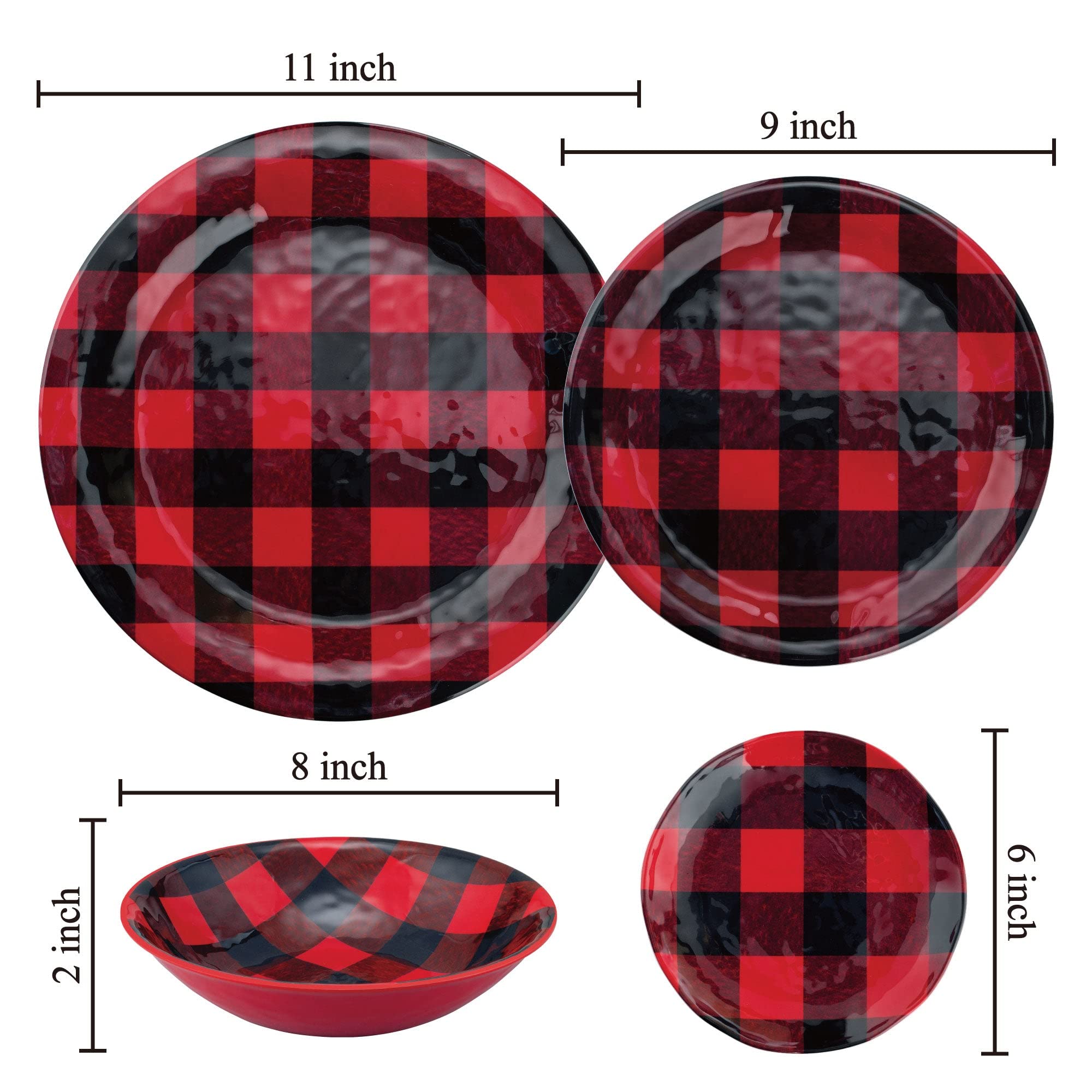 UPware 16-Piece Melamine Dinnerware Set, Includes Dinner Plates, Salad Plates, Dessert Plates, Bowls, Service for 4. (Pinecones)