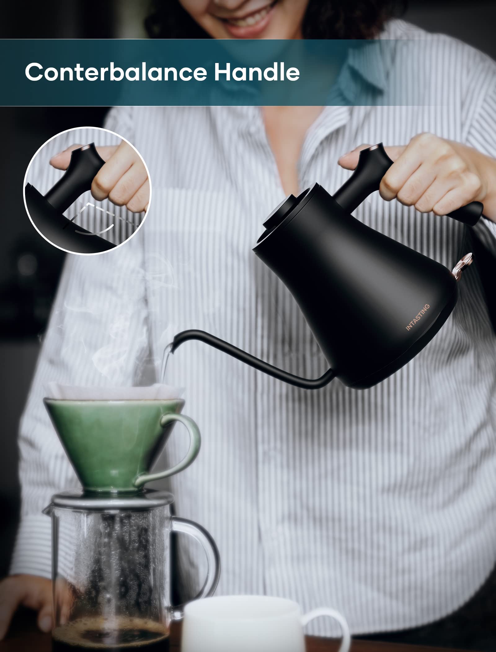 Electric Kettle, Intasting Professional Gooseneck Kettles, 0.9L/30Oz, 0.65Mm Ultra-Fine Spout, Precise Water Flow Control, 304 S