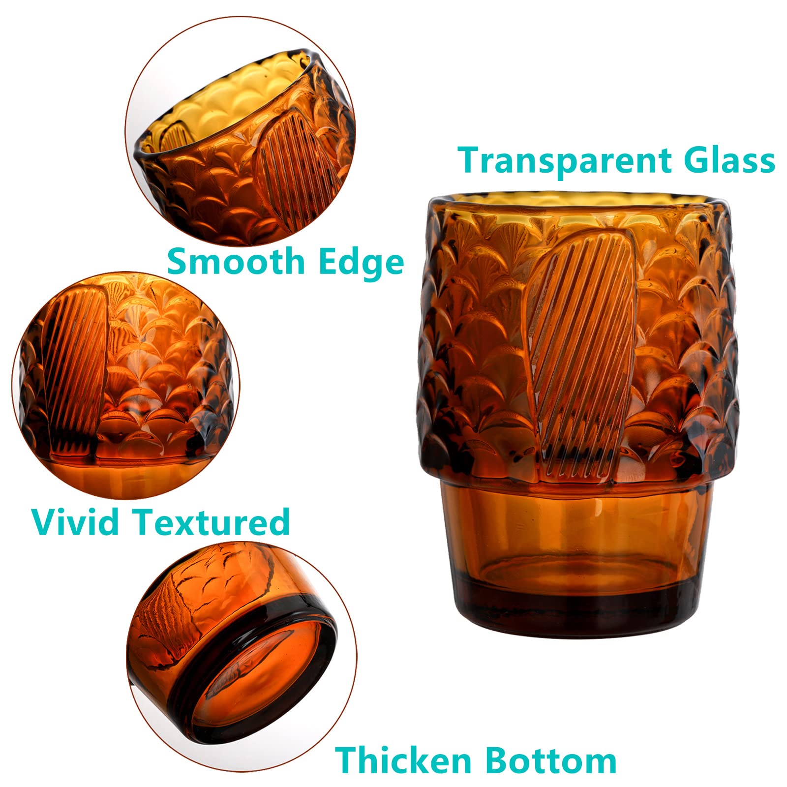 Frcctre Set of 4 Koi Fish Design Drinking Glasses  Stackable Amber Tumbler Glasses Beverage Cups Juice Tumblers Drinking Water Cups Nautical Glassware for Home  Party  Bar