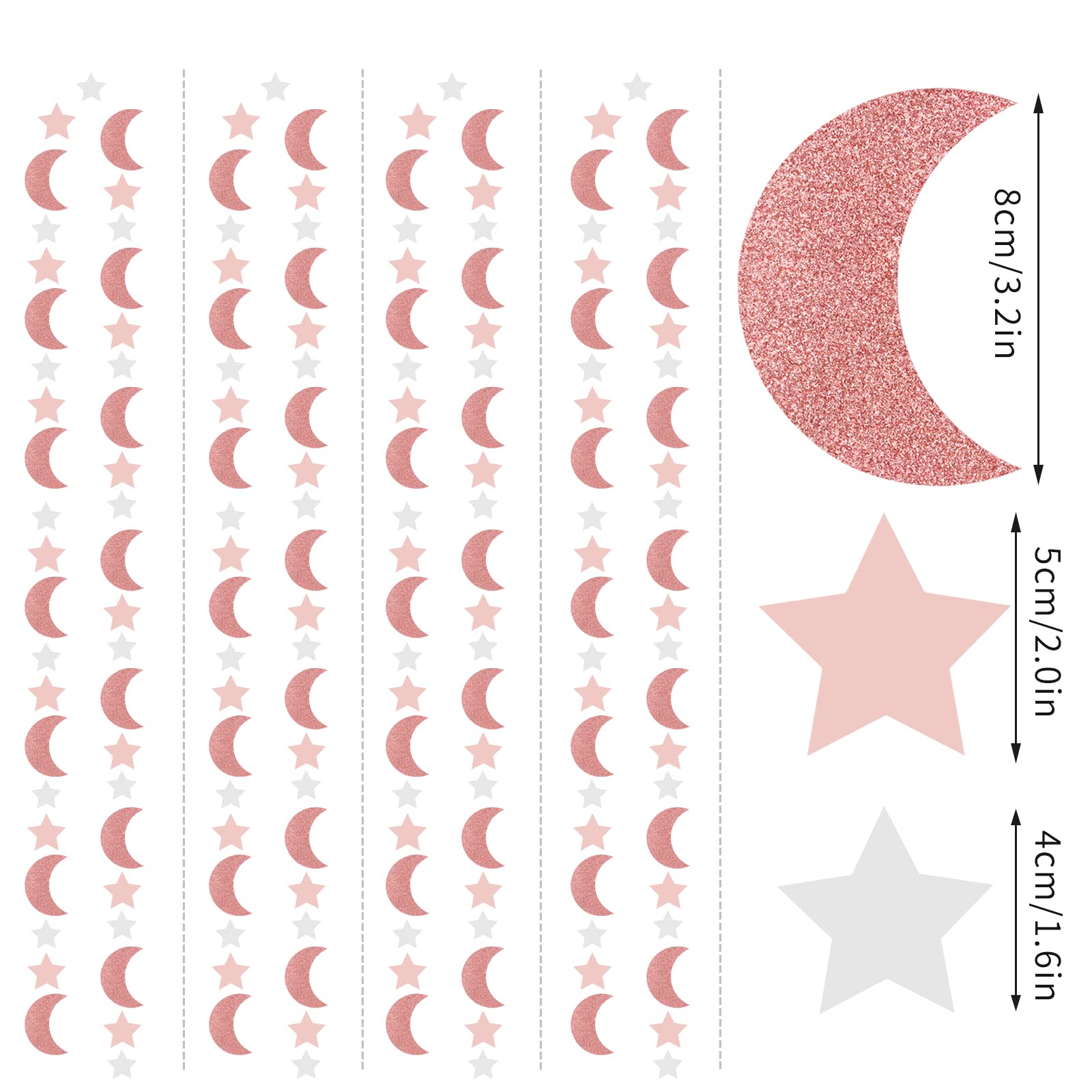 Pink Rose-Gold Moon-Star Party-Decorations Garland - 52Ft Twinkle Little Star Hanging Decoration Streamers Banner, Eid Ramadan M