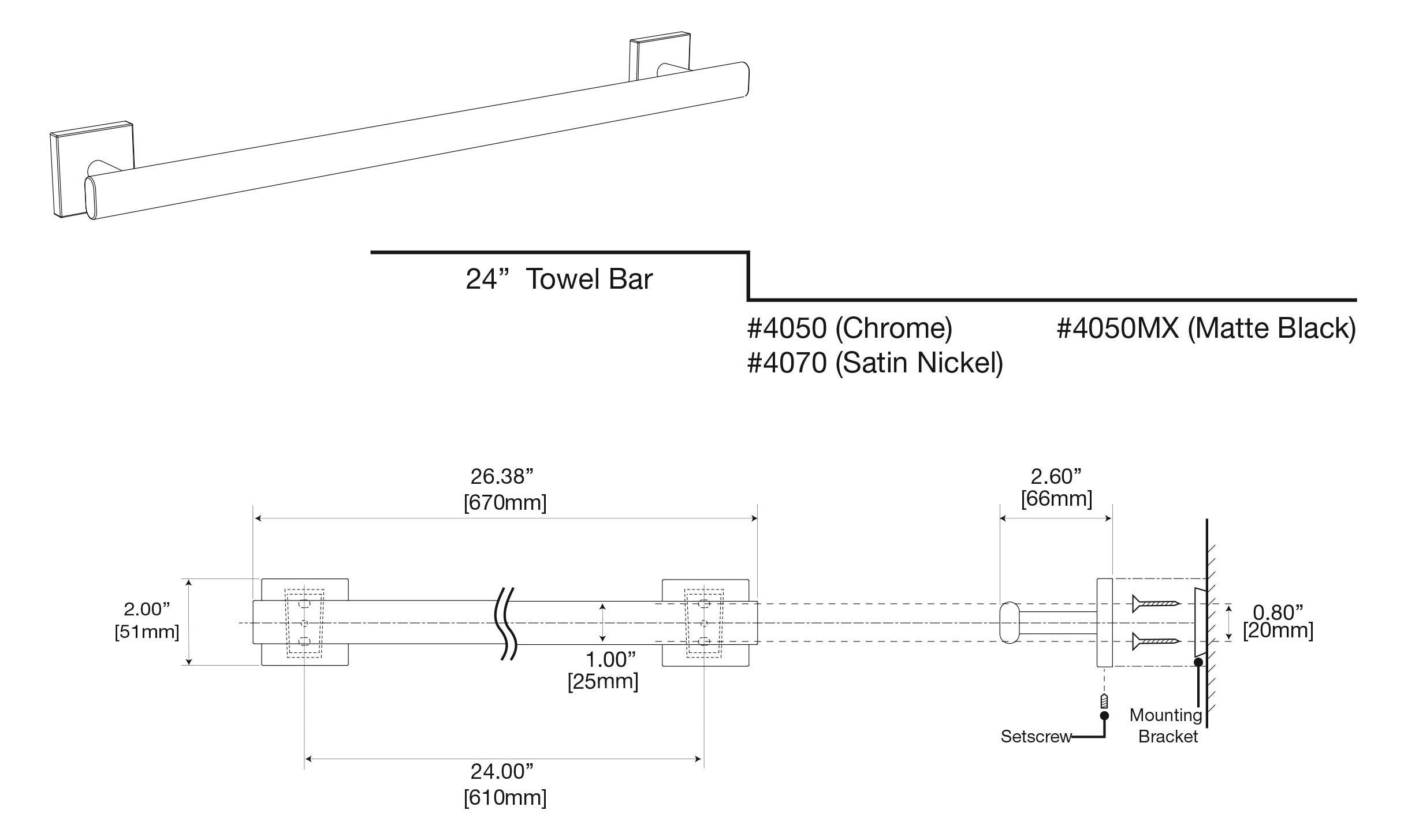 Gatco 4050Mx Elevate Bathroom Towel Bar, 24-Inch, Matte Black