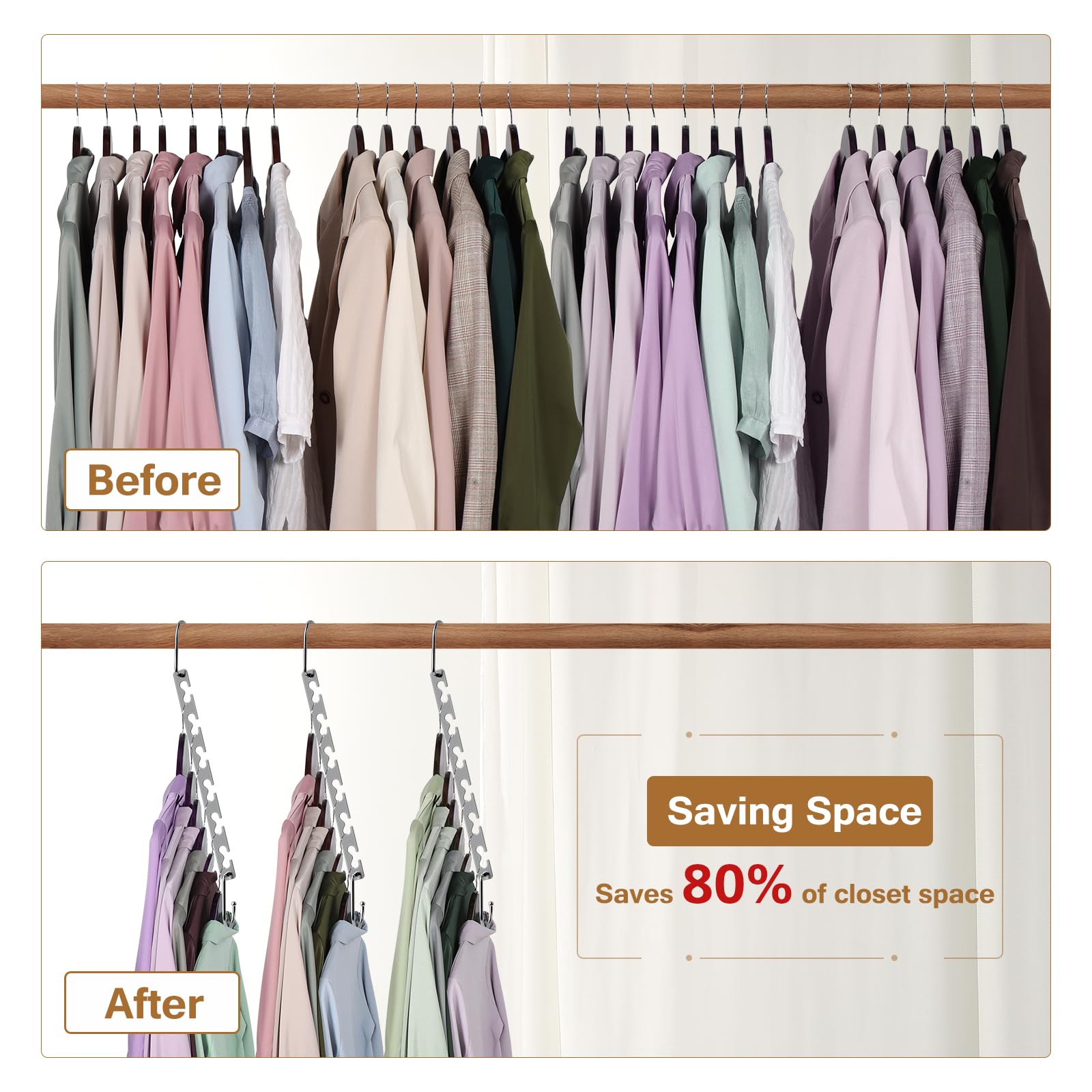 Sindax Sturdy Metal Hangers - Space Saving 10" Stainless Steel Closet Organizer, Silver, Pack of 6 Cascading Hangers