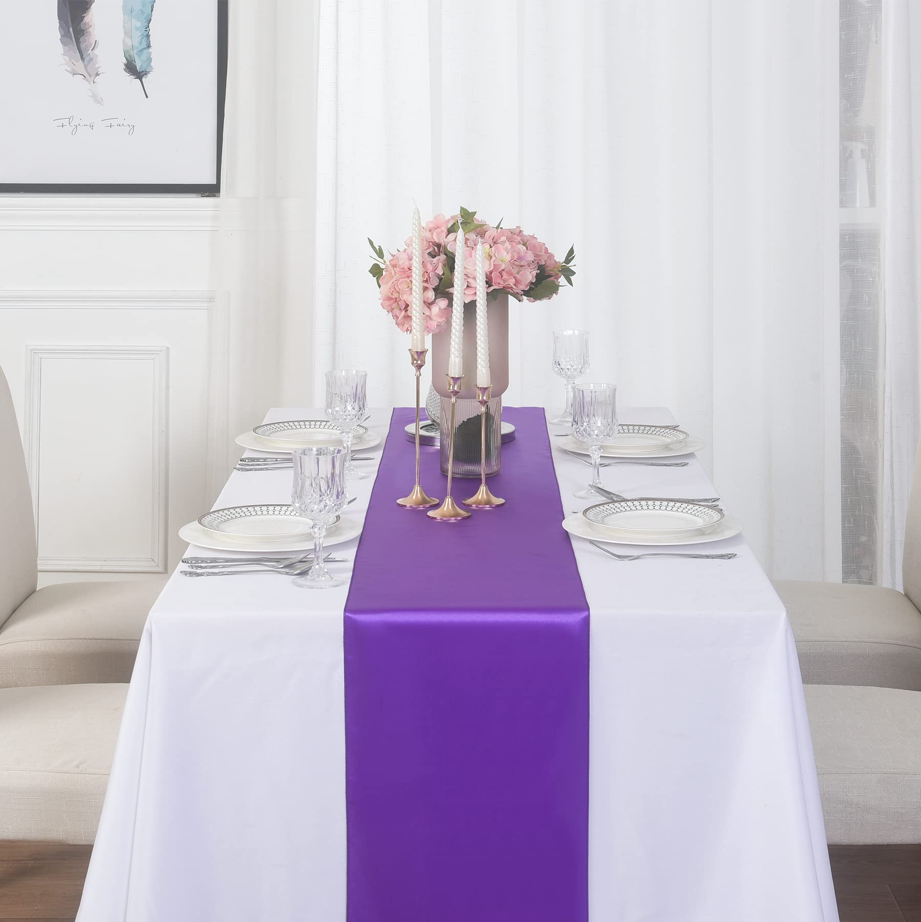 12 Pack Satin Table Runner, 12  108 Inch For Party Wedding, Birthday, Banquets,Graduation Engagements, Christmas, Decoration(Pur