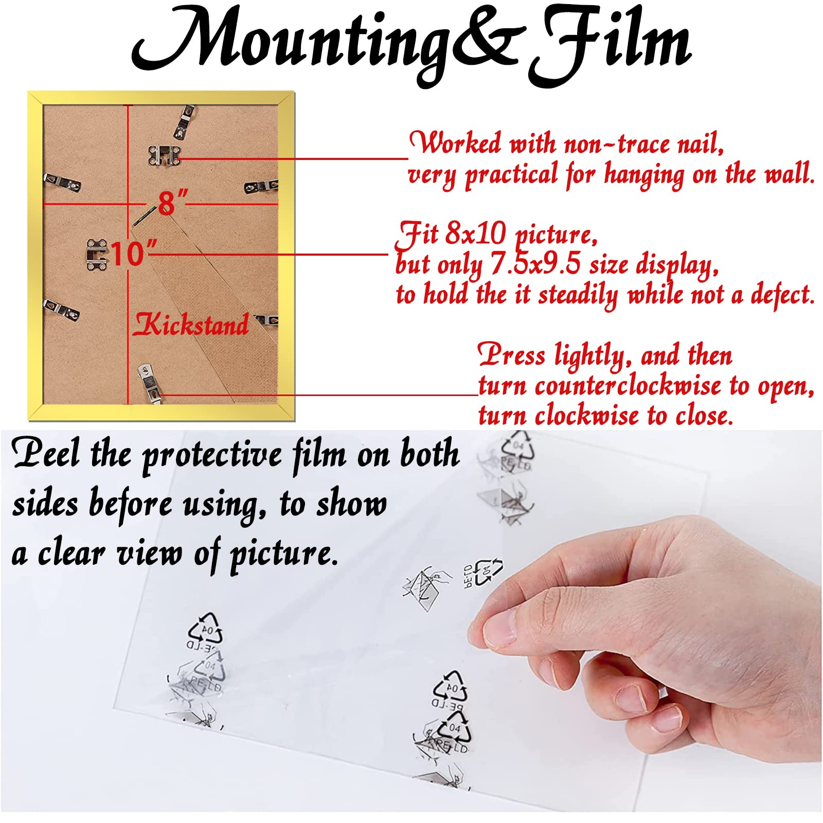 ijuerybai Gold 8x10 Picture Frame Set of 3, High Transparent Frame for 8 By 10 Photo Collage Canvas Poster Size Wall Mount and T