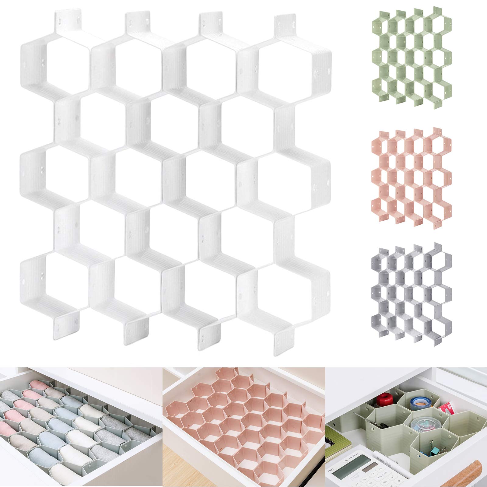 Kocuos Honeycomb Separator Adjustable Drawer Organizer Divider for Underwear Belt-Scarf Socks Organizer (White)