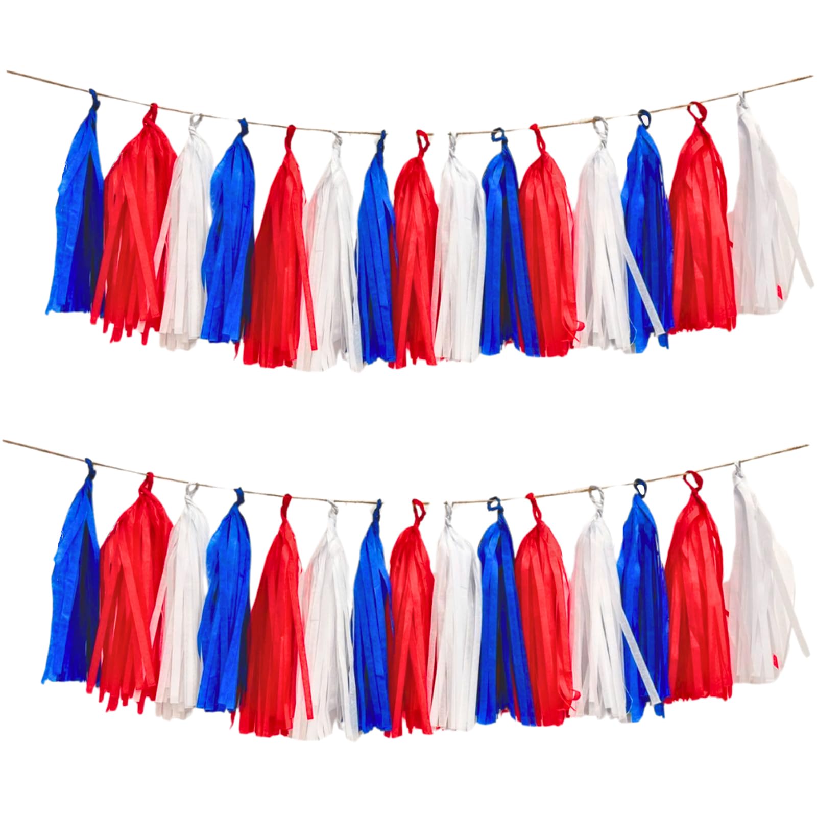 Red White and Blue Tassel Garland,Tissue Tassel Banner for Party Decorations,Pack of 15