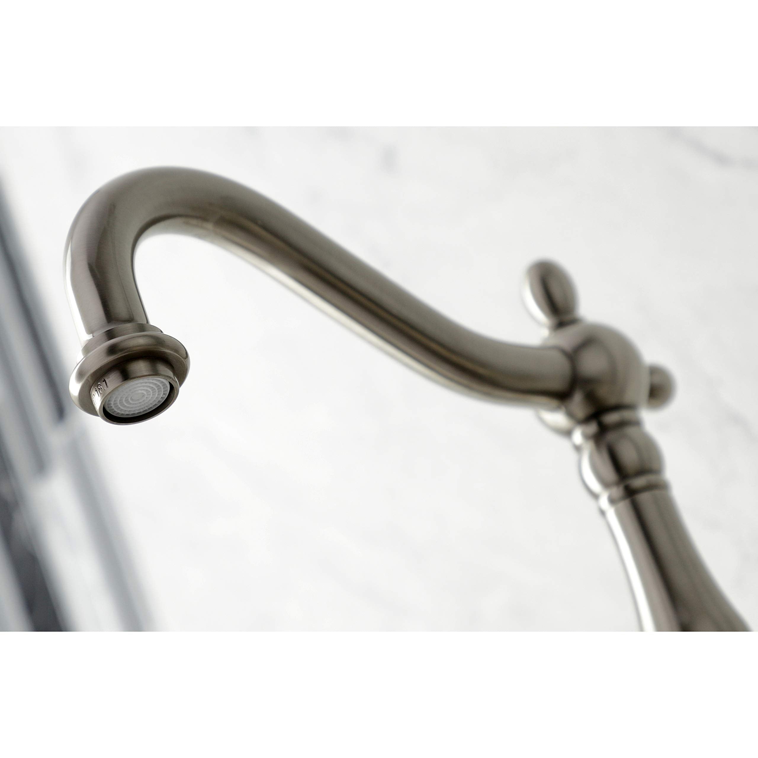 Kingston Brass KS1268PKLBS Duchess Wall Mount Bridge Kitchen Faucet with Brass Sprayer  Brushed Nickel
