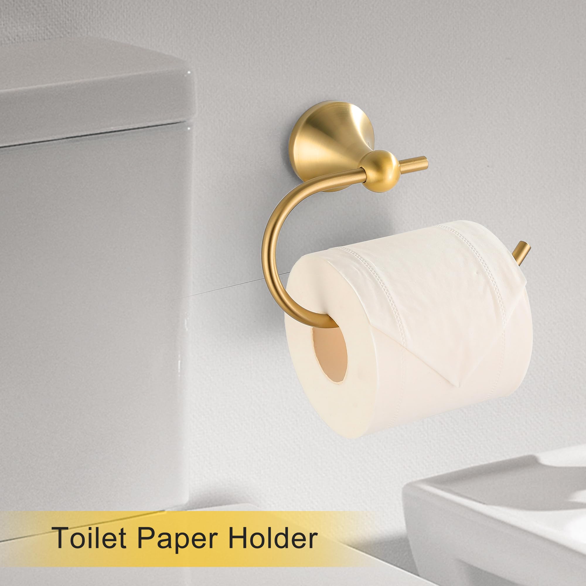 Fropo 4 Piece Gold Bathroom Hardware Set - Brushed Gold Bathroom Accessories, 23.6 Inch Towel Bar | Towel Hook | Toilet Paper Ho