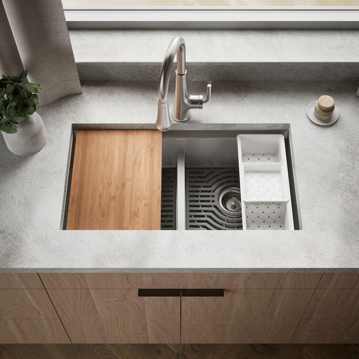 KOHLER 80085-1PC-NA Task 33 Smart Divide Top-/Undermount Double-Bowl Workstation Kitchen Sink, Includes Workstation Sink Accesso