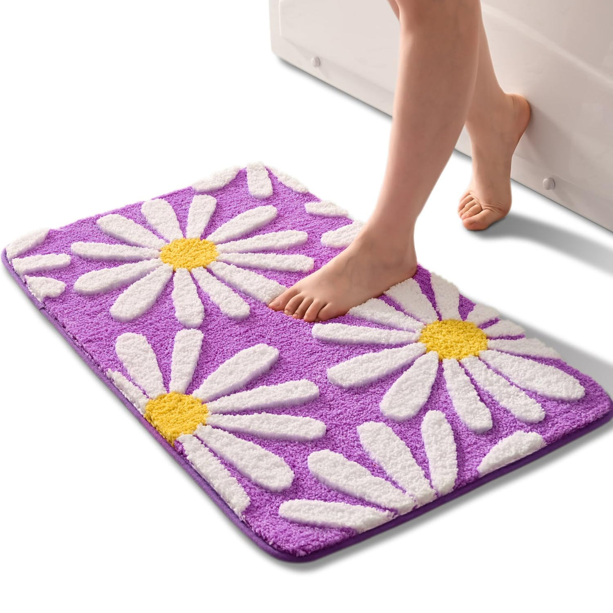 Pueple Bathroom Rugs Cute Daisy Bath Mat White And Yellow Flower Decor Rug Non Slip Floor Carpet Microfiber Bathmat Super Absorb