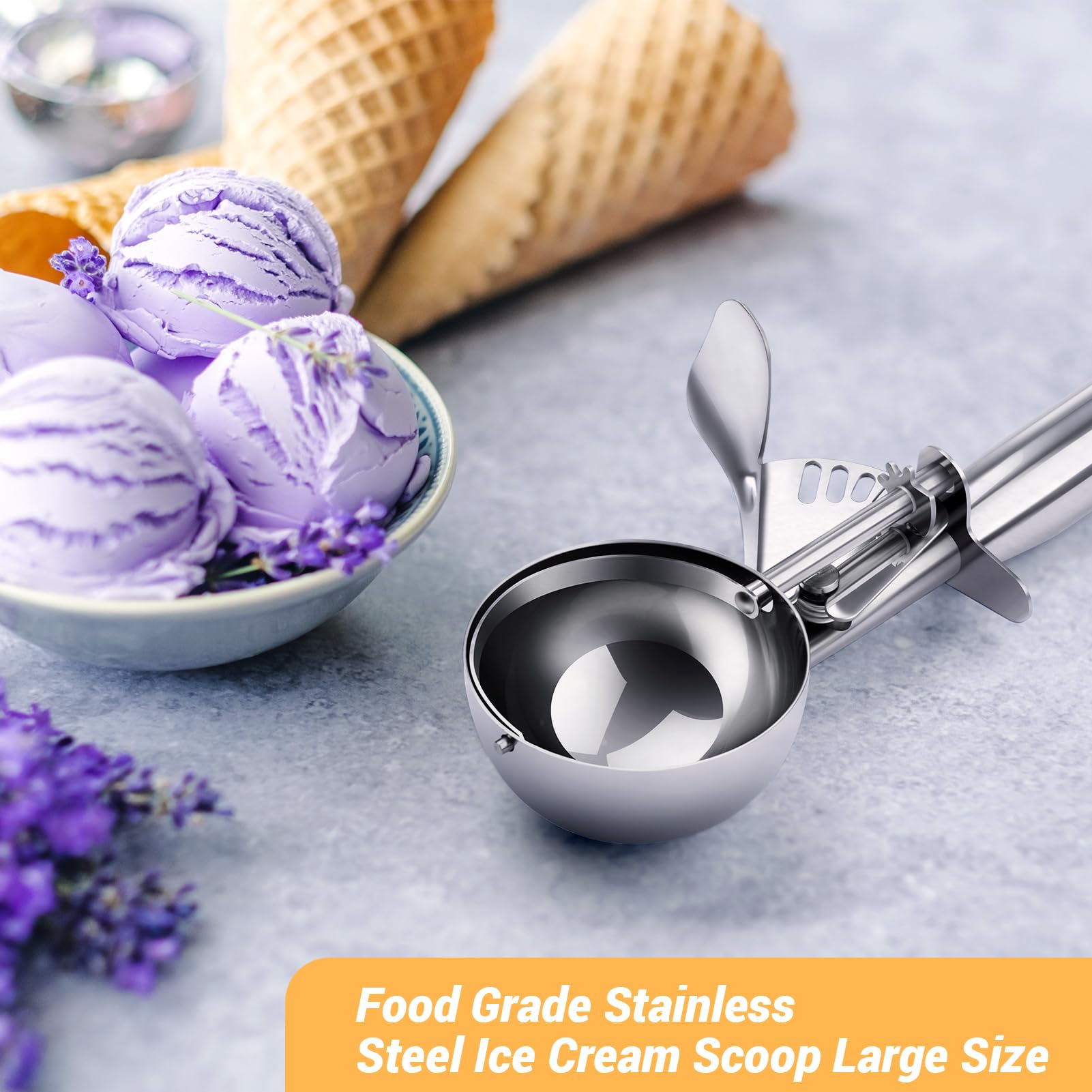 Ice Cream Scoop Stainless Steel, Ice Cream Scoop With Trigger, Cookie Scoop For Baking, Large Ice Cream Scooper, 18/8 Stainless
