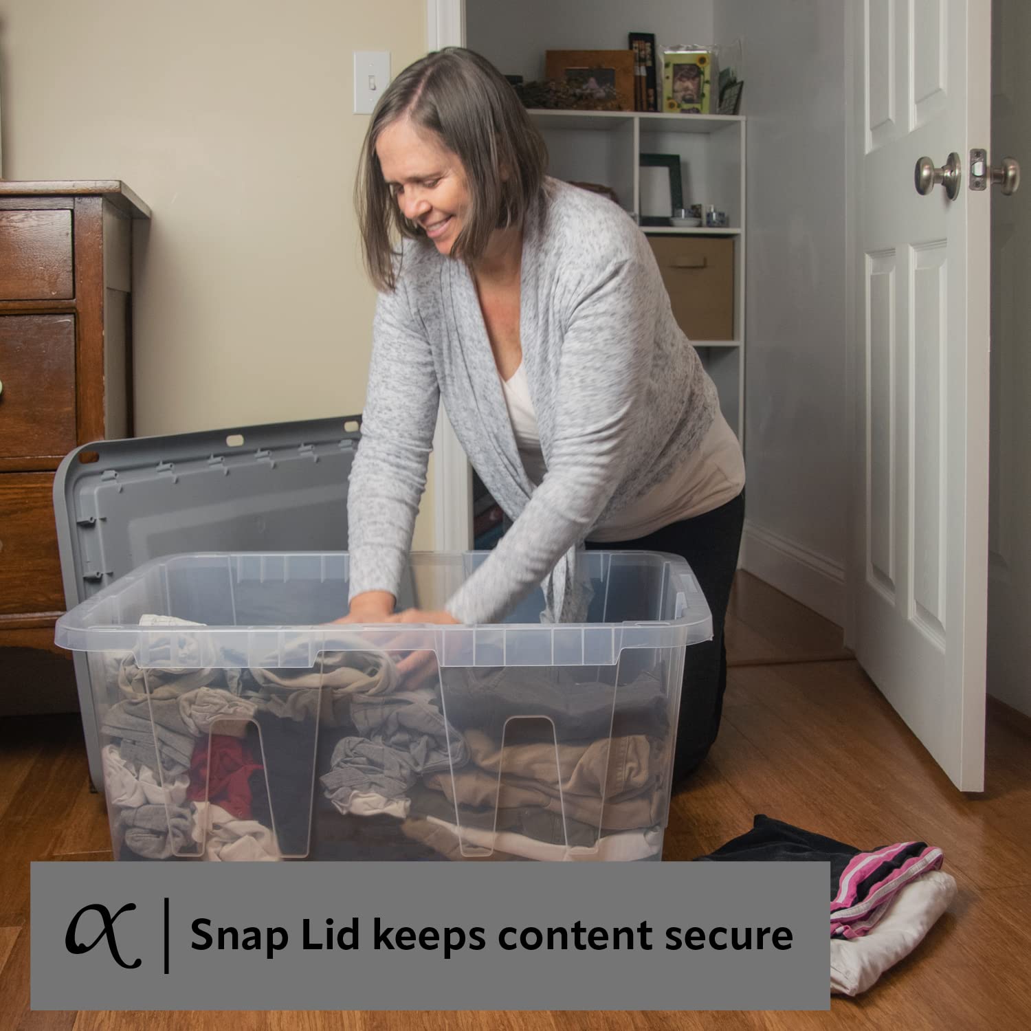 Cx Black & Yellow, 27-Gallon Heavy Duty Clear Storage Container & Snap-Tight Lid, Clear & Grey (14.3   H X 20.6   W X 30.6   D),