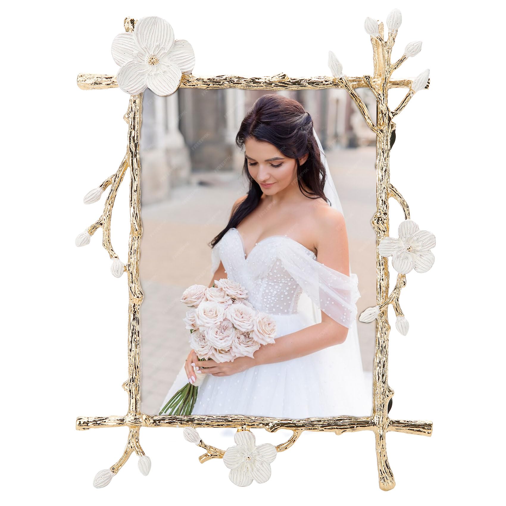 Goutangen Gold 5x7 Picture Frame Decor Ornate White Floral Photo Frames with High Definition Glass Front, Art Decor Tabletop Dis