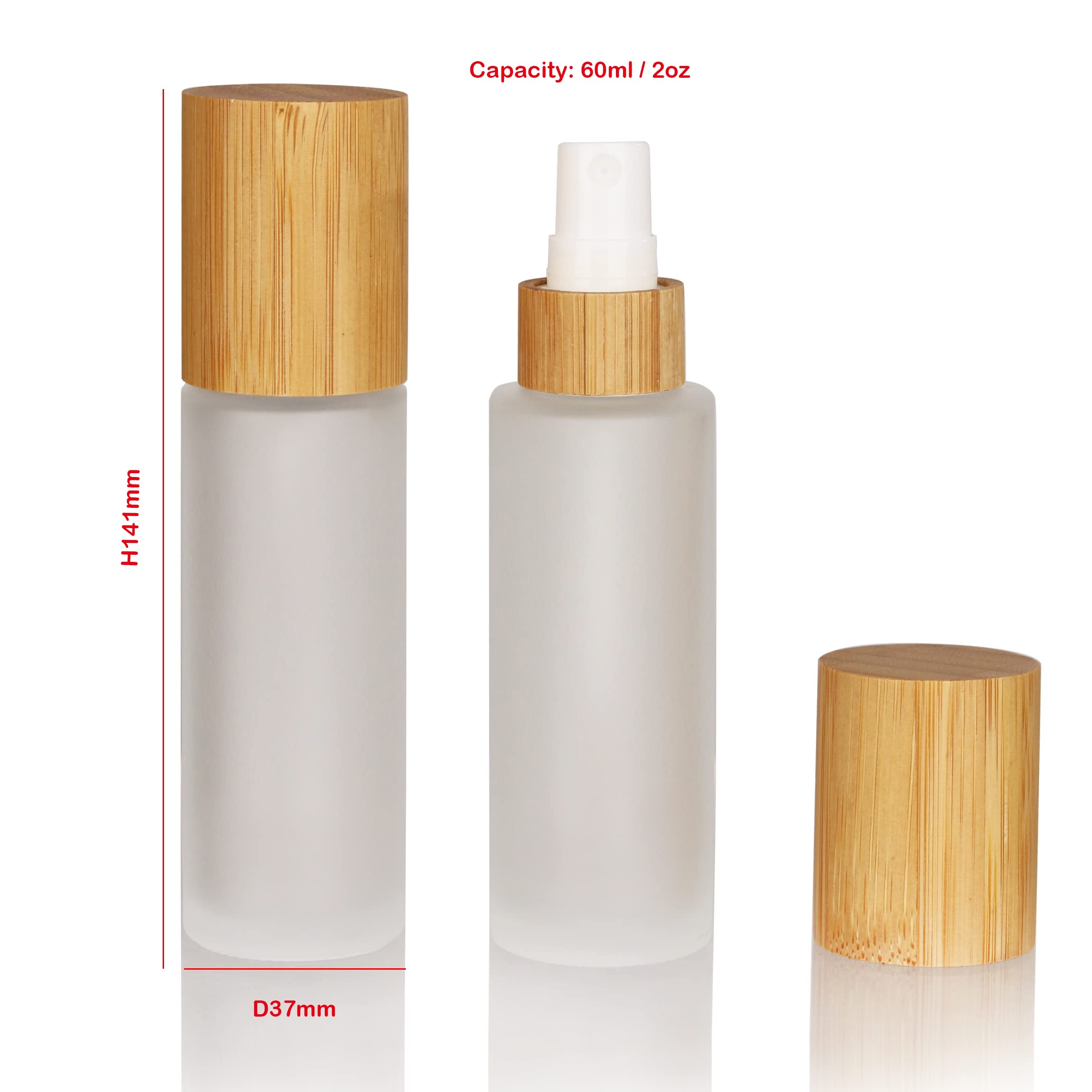 Cosidea 6 Pcs Empty 2Oz /60Ml Bamboo Lid Frosted Glass Spray Bottle With Fine Mist Despenser Head For Liquid Perfume Toiletries