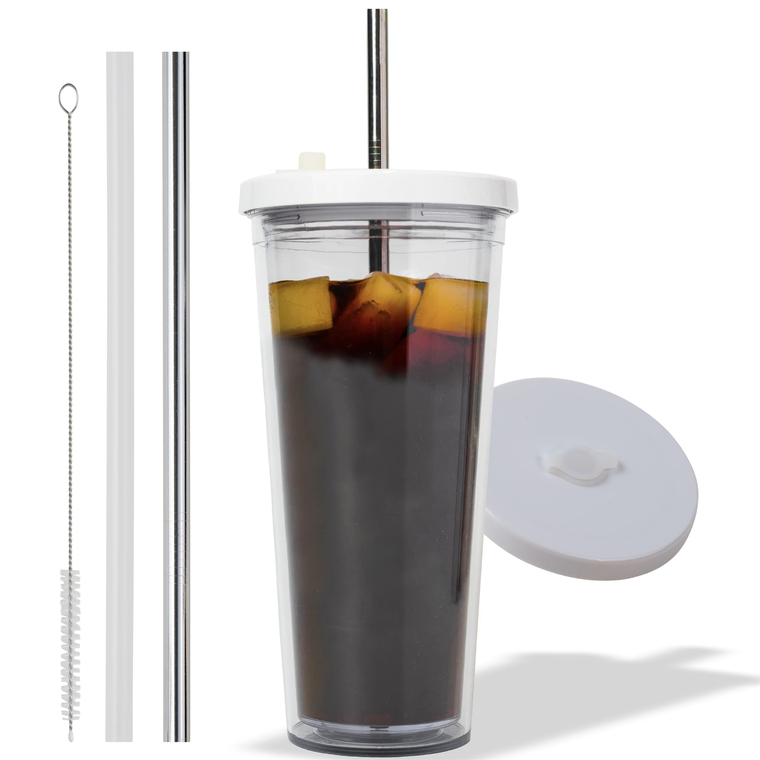 Reusable Iced Coffee Cup (24 Oz/Venti), Leak Proof And Double Wall Insulated Iced Coffee Tumbler, Come With Reusable Plastic And