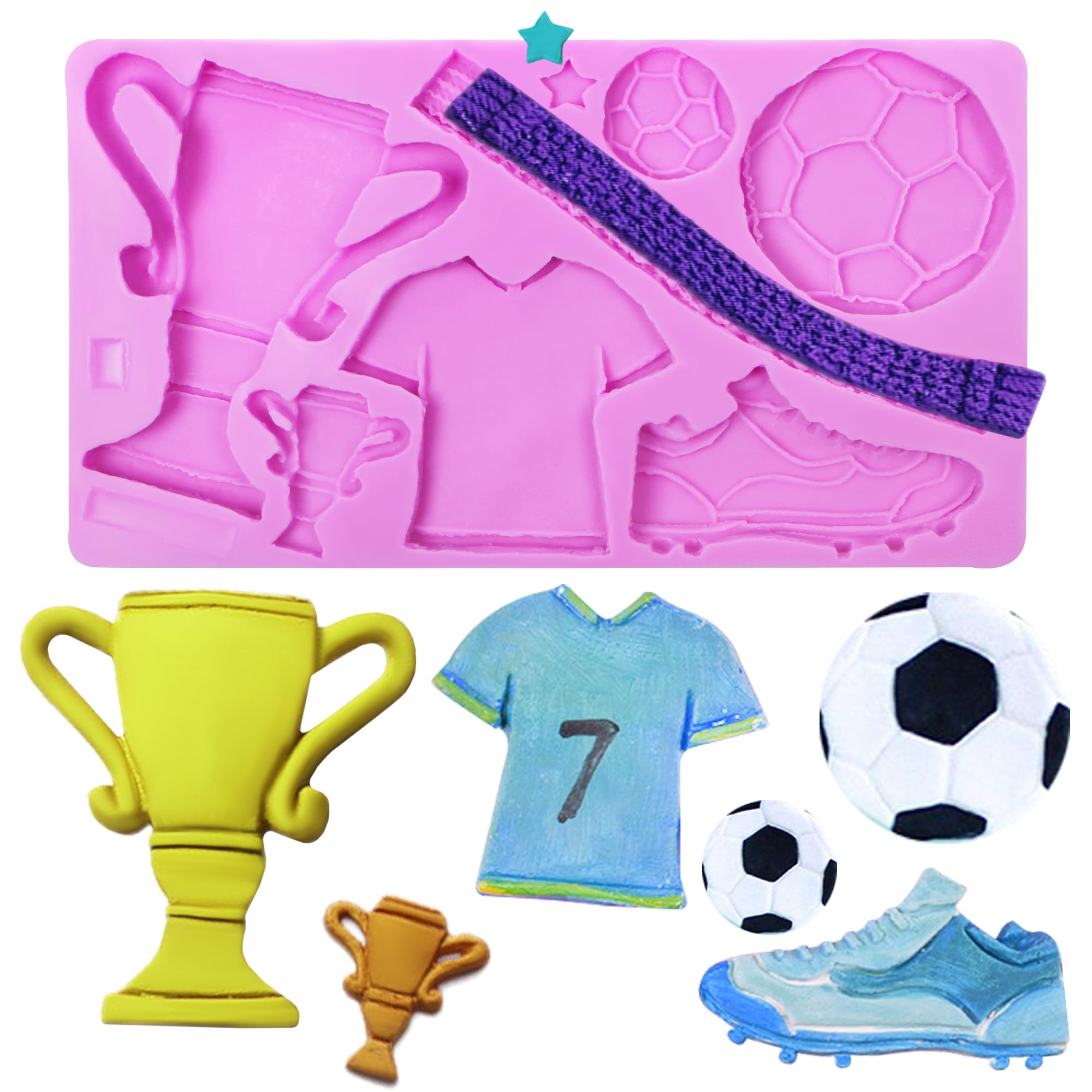 Football Theme Fondant Molds, Large Soccer Shoes Silicone Mold, Jersey Trophy Chocolate Mold For Cake Decoration Cupcake Topper