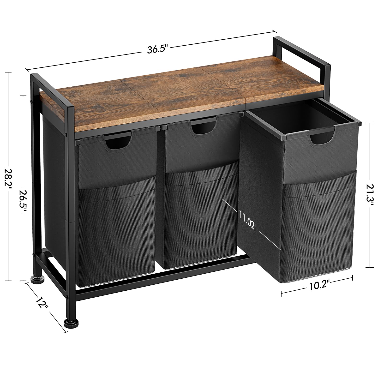 Lulive Laundry Hamper, Laundry Basket Organizer With 3 Pull-Out Removable Bags & Large Top Shelf, 3    12.5 Gal (142L) Freestand