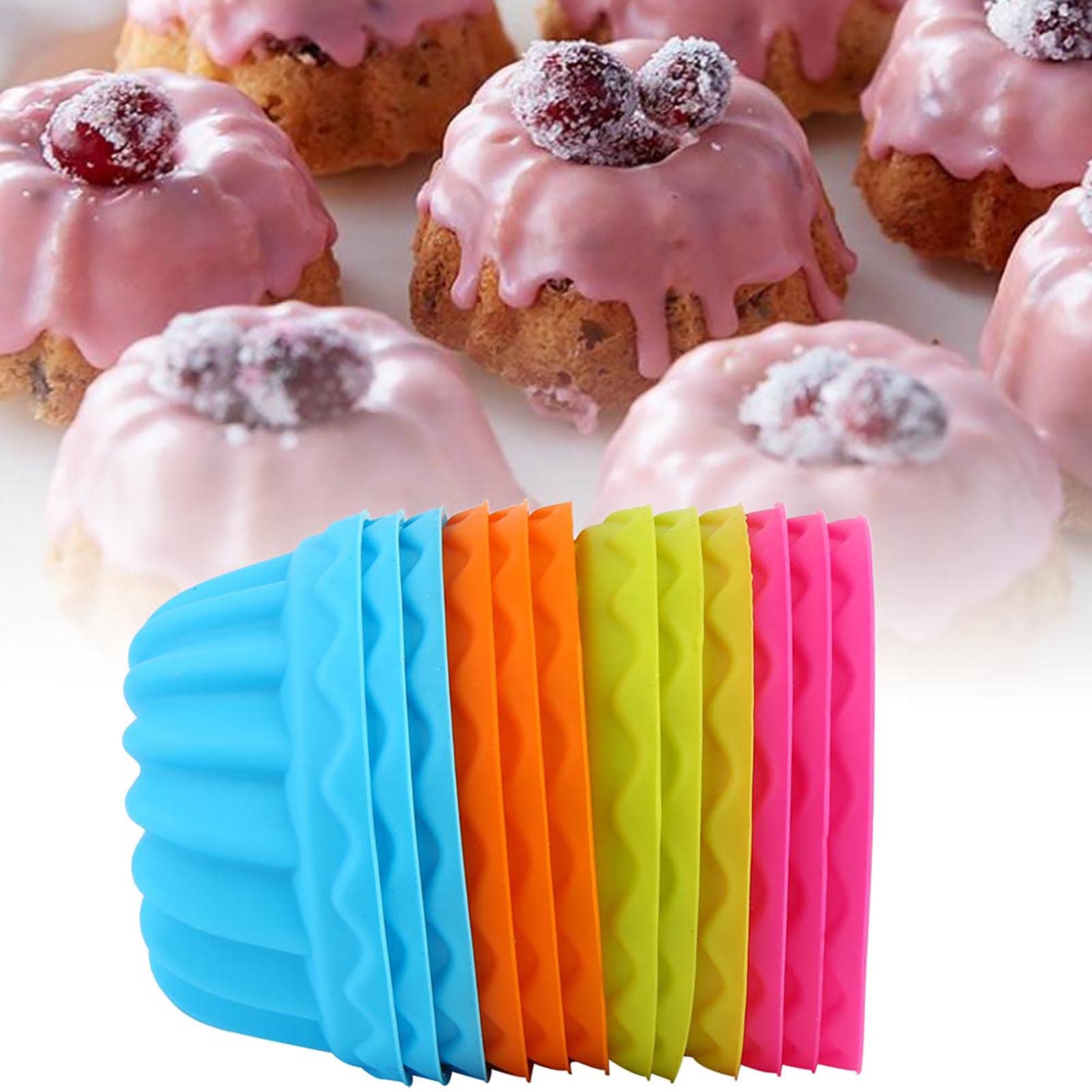 Hapivida Silicone Cupcake Molds, 12Pcs Mini Fluted Round Silicone Baking Mold Silicone Donut Pans, Non-Stick Reusable Mini Pumpk