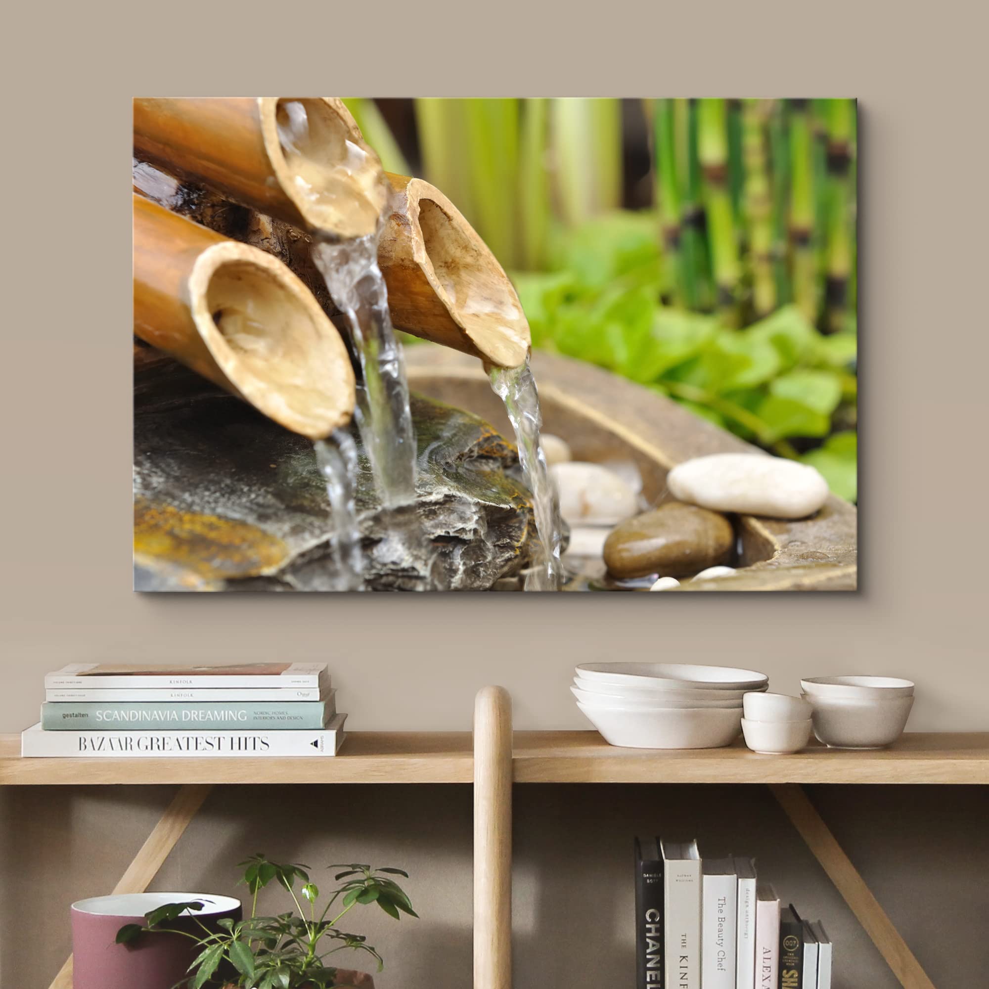 Wall26 Canvas Print Wall Art Bamboo Waterfall In The Zen Forest Floral Nature Photography Realism Bohemian Scenic Relax/Calm Coo