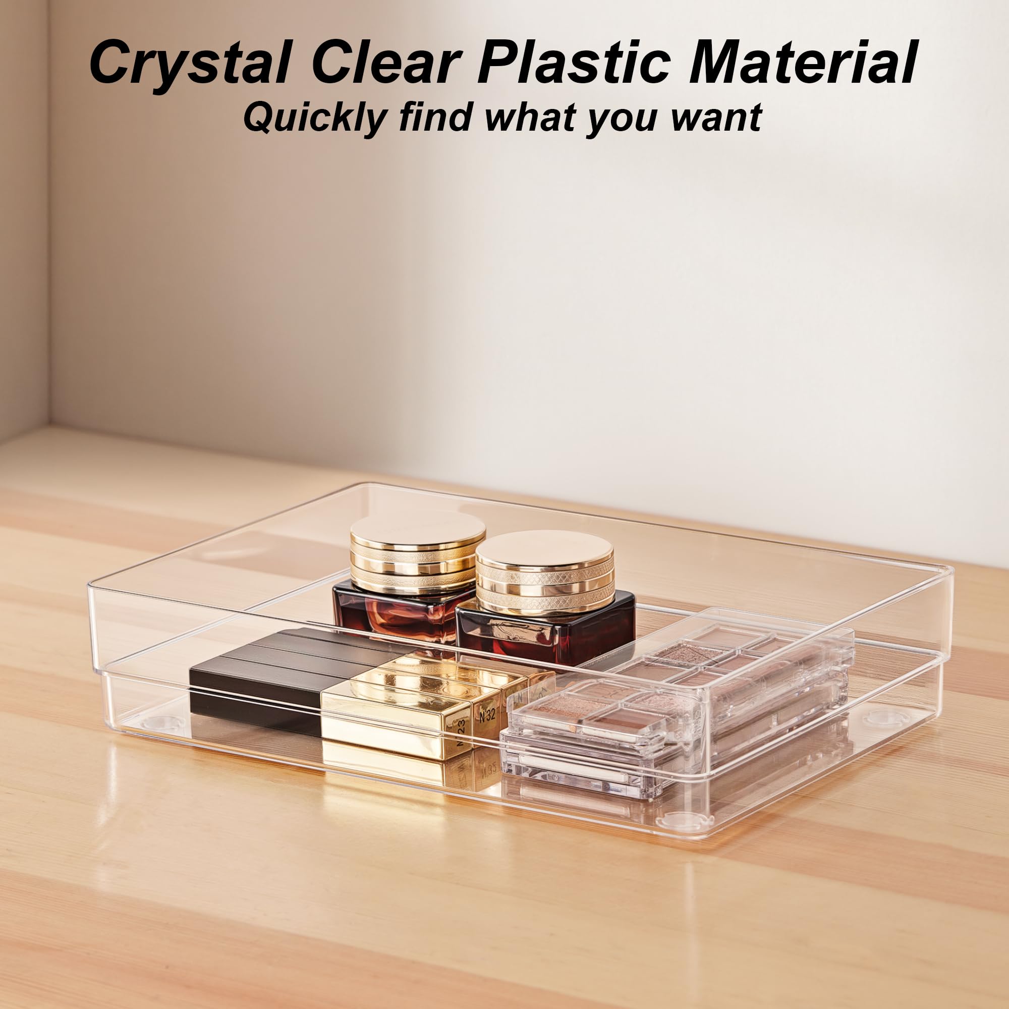 SMARTAKE 7-Piece Drawer Organizer with Non-Slip Silicone Pads, 4-Size Desk Drawer Organizer Trays Storage Tray for Makeup, Jewel