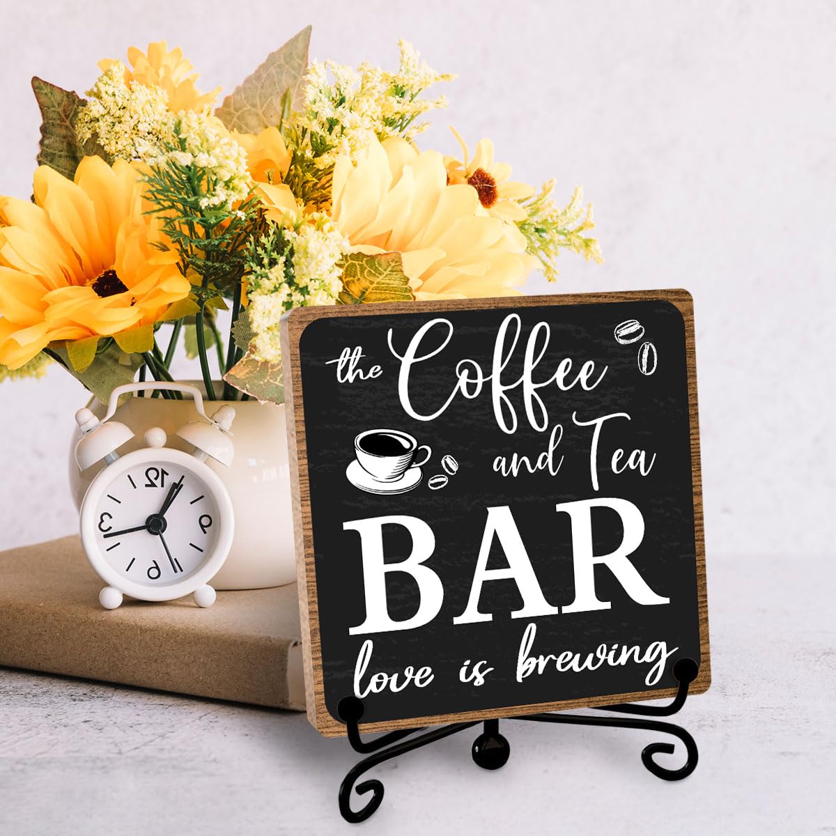 Toerifer Coffee Bar Decor, Funny Coffee Sign, Wooden Table Display, 5x5 Inches, Black, Rustic