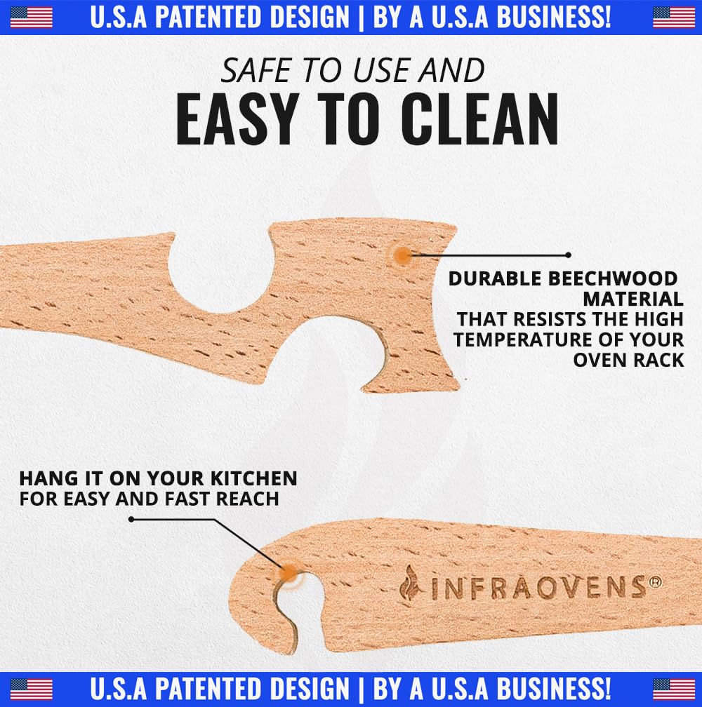 Wooden Oven Rack Puller Stick, Push Pull Tool with Longer Handle Ideal for Kitchen Oven, Convection and Toaster Ovens, Air Fryer