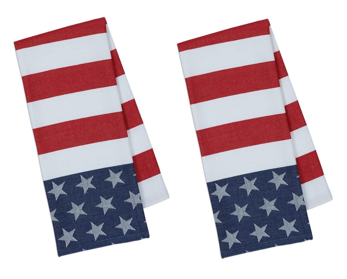 Flag Stars And Stripes Patriotic Cotton Jacquard Kitchen Towels, Set Of 2
